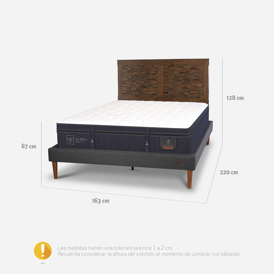 Cama Europea Curve 2 Plazas Super Premium + Respaldo Antique