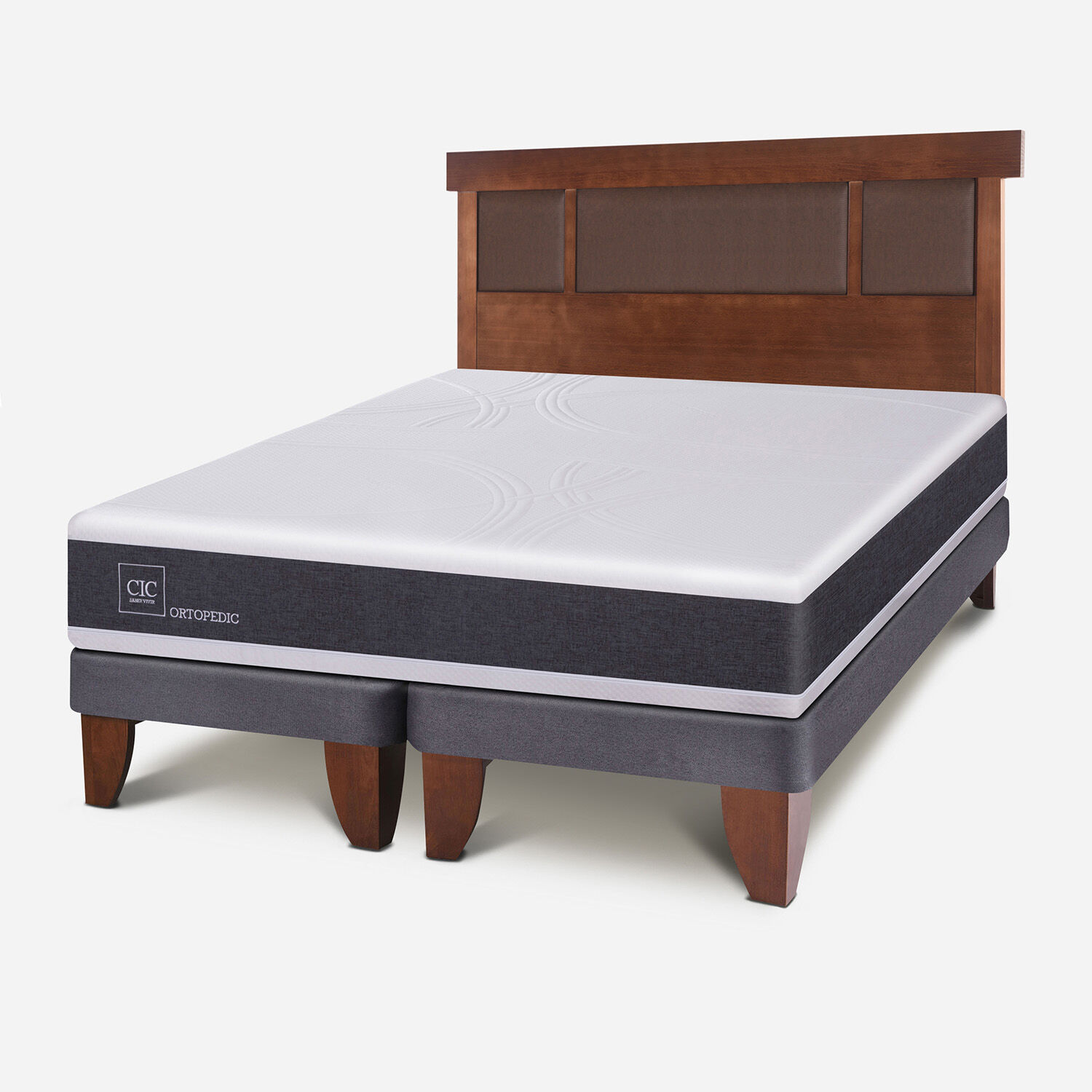 Cama Europea 2 Plazas Base Dividida Ortopedic + Respaldo Dublín Caramel