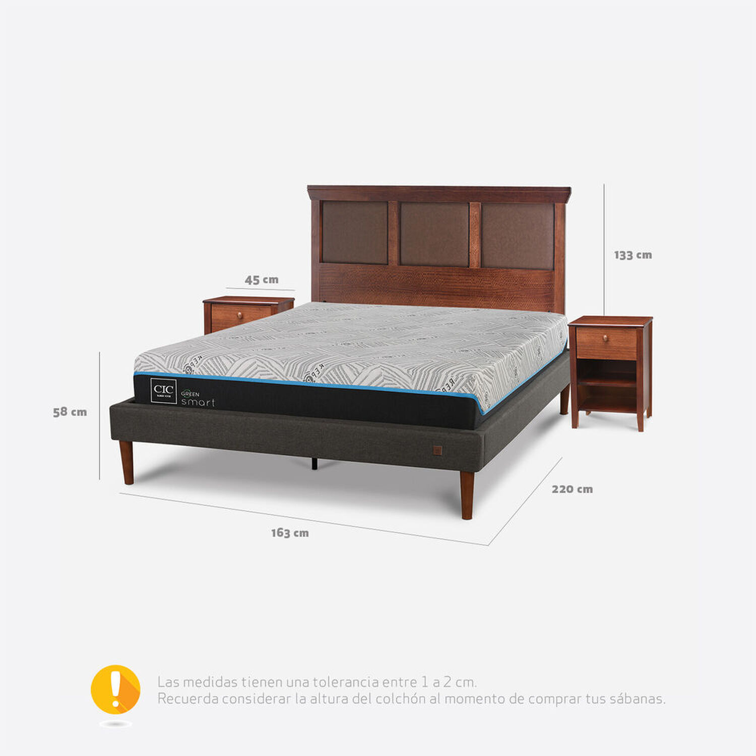 Cama Europea Curve 2 Plazas Infinity Green + Set Torino Caramel