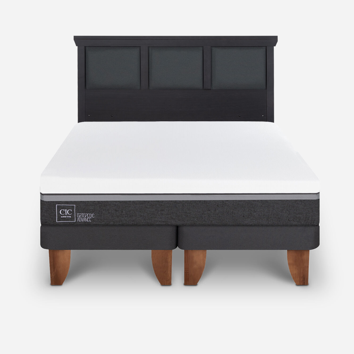 Cama Europea 2 Plazas Ortopedic Advance Base Dividida + Respaldo Torino Negro
