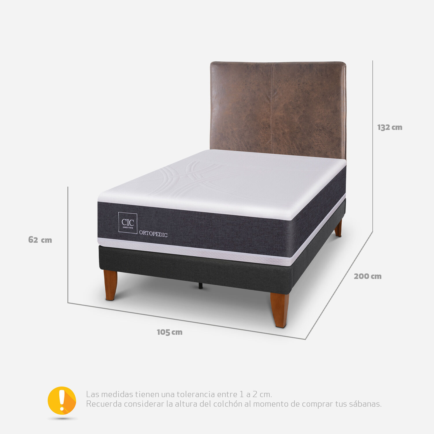 Cama Europea Curve 1,5 Plazas Ortopedic + Respaldo Baker