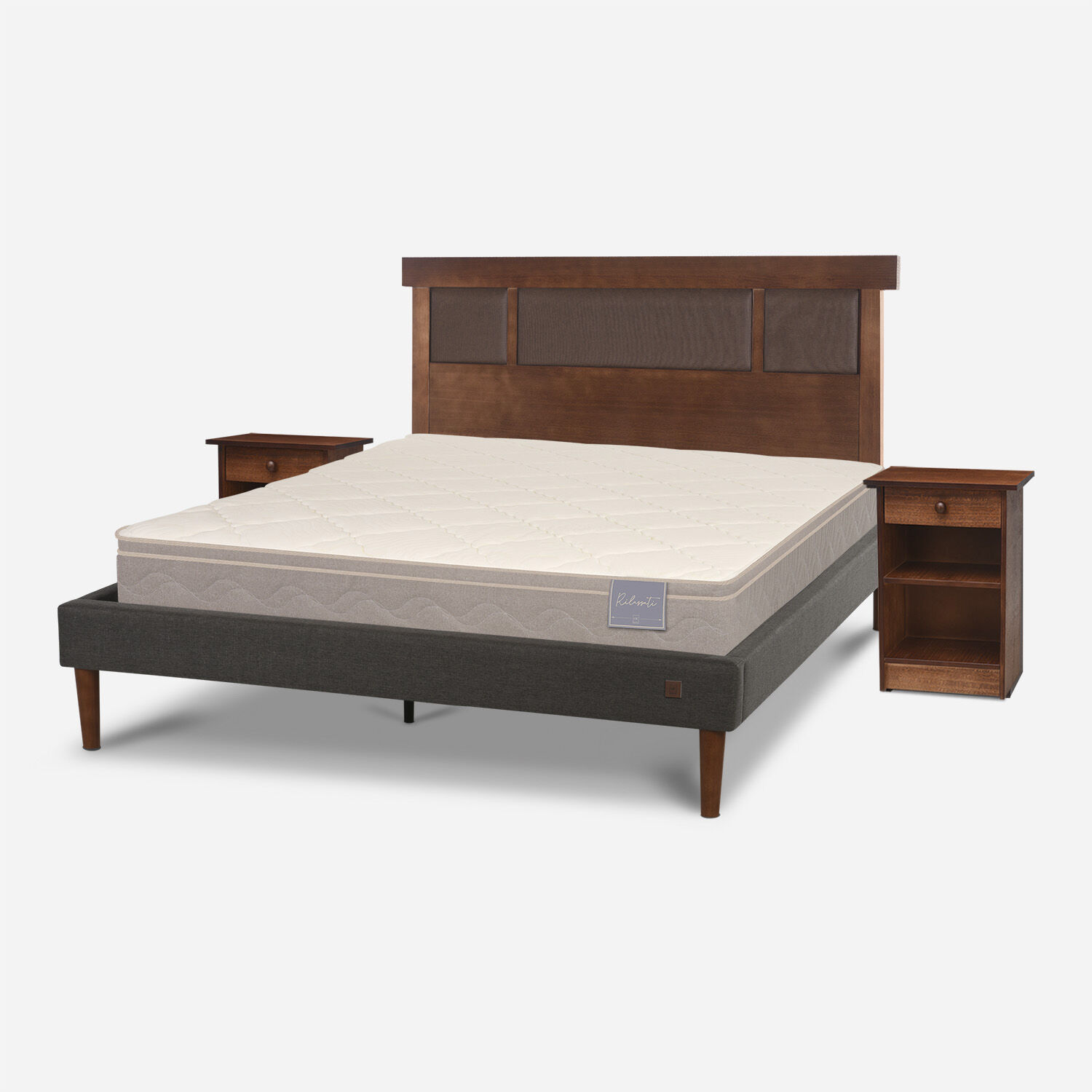 Cama Europea Curve 2 Plazas Rilassati + Set Dubl&iacute;n Caramel