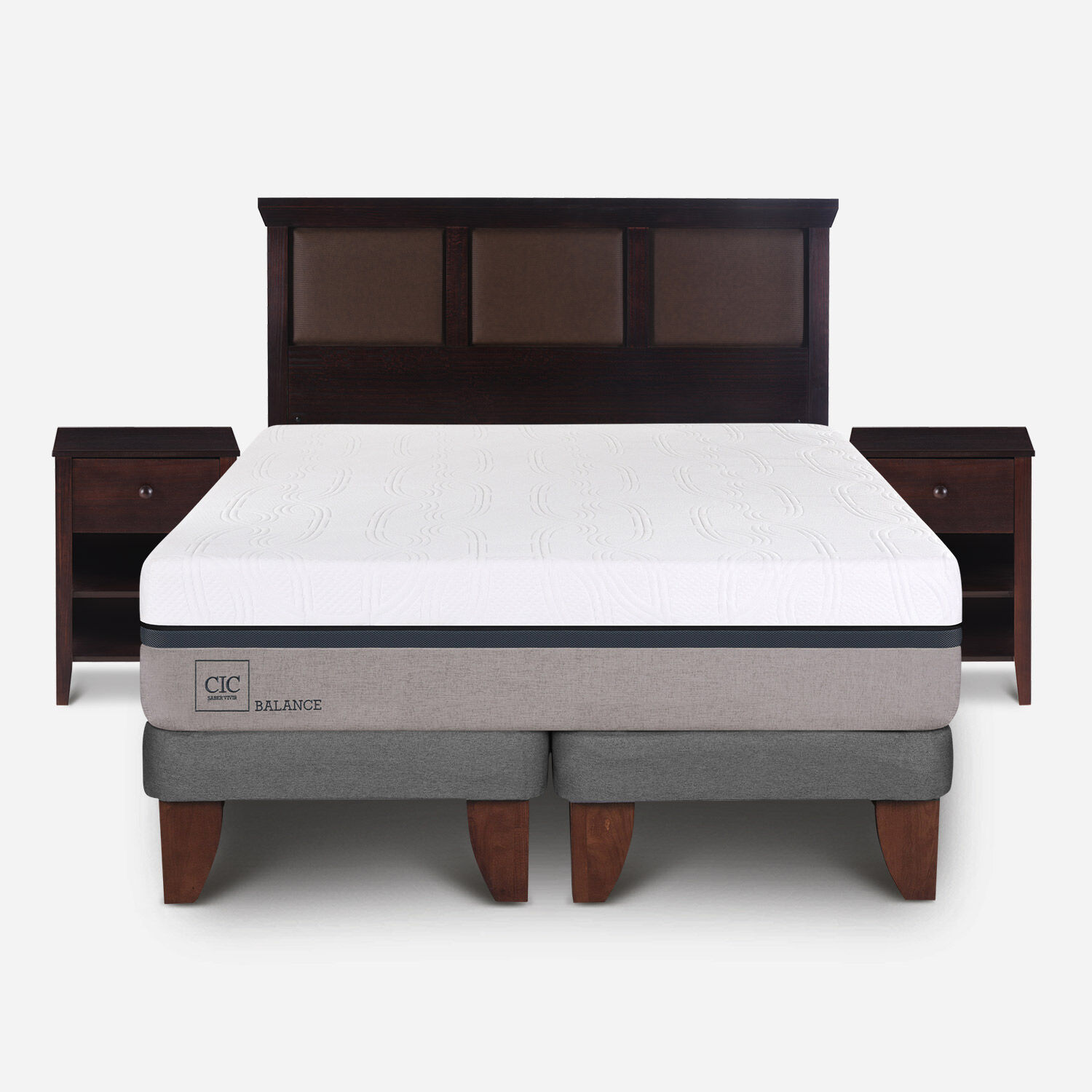 Cama Europea 2 Plazas Balance Base Dividida + Set Torino Chocolate
