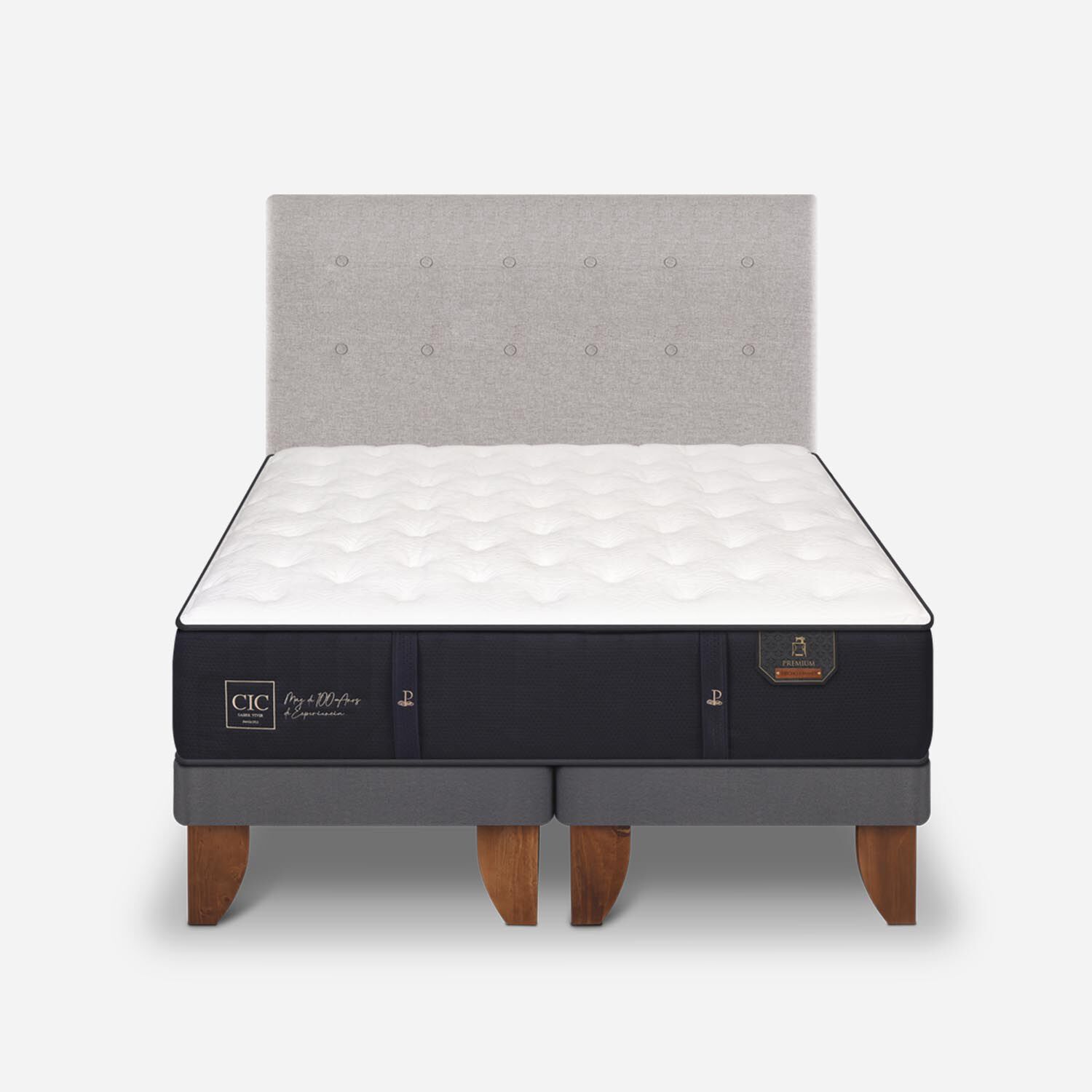 Cama Europea 2 Plazas Premium Base Dividida + Respaldo Tigris