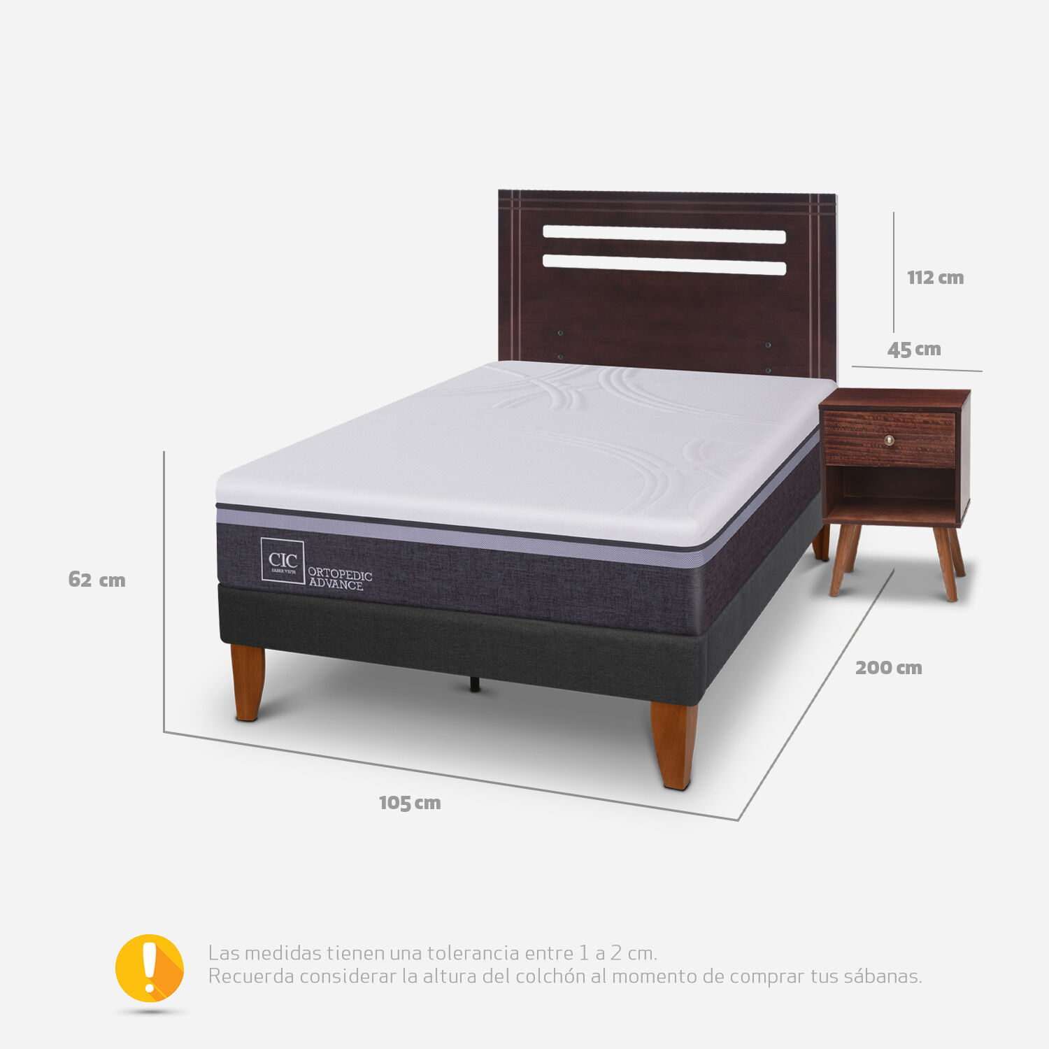 Cama Europea Curve 1.5 Plazas Ortopedic Advance + Set New Múnich
