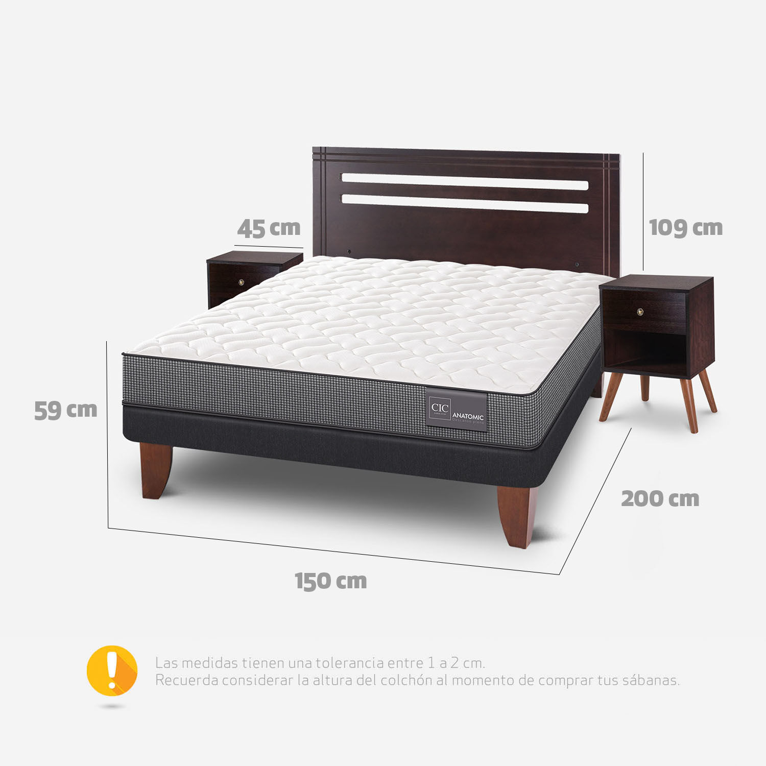 Cama Europea 2 Plazas Anatomic Base Normal + Set Múnich Chocolate