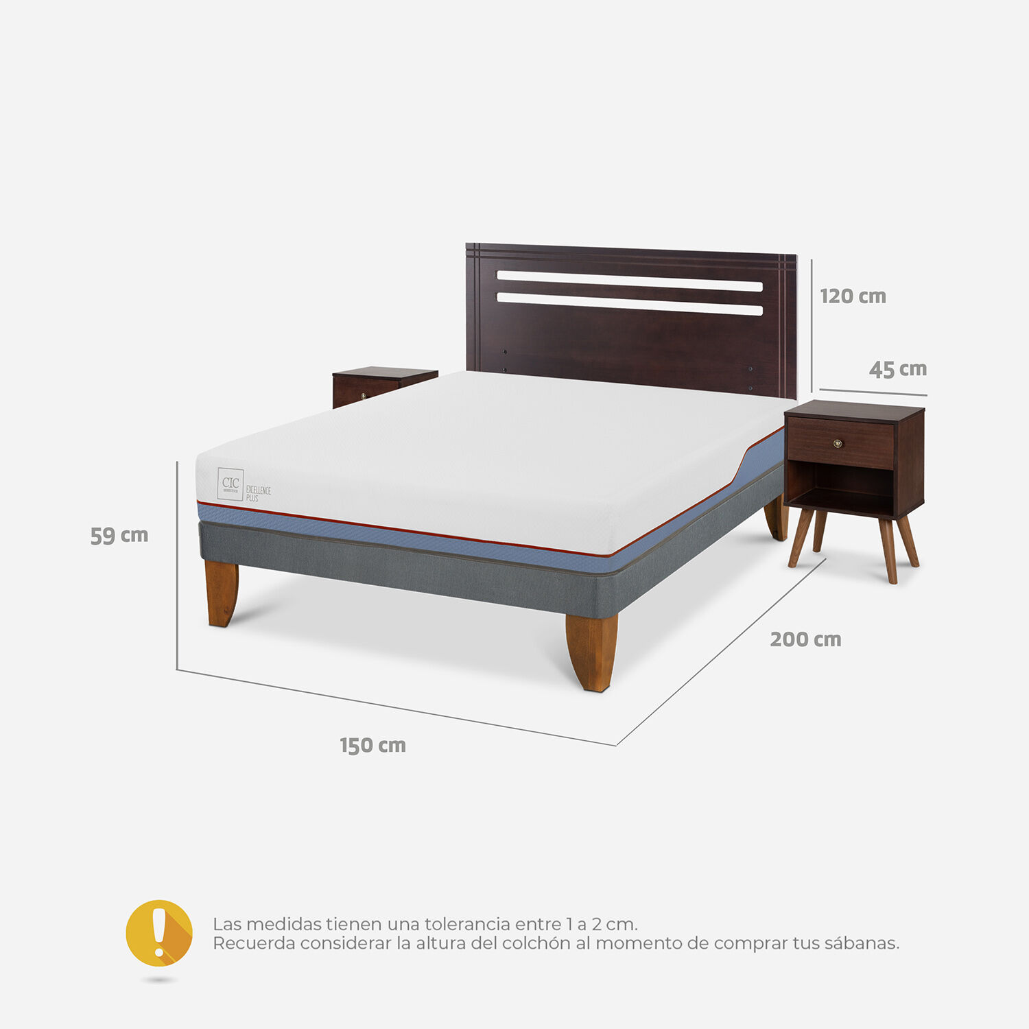 Cama Europea 2 Plazas Excellence Plus Base Normal + Set Múnich Chocolate