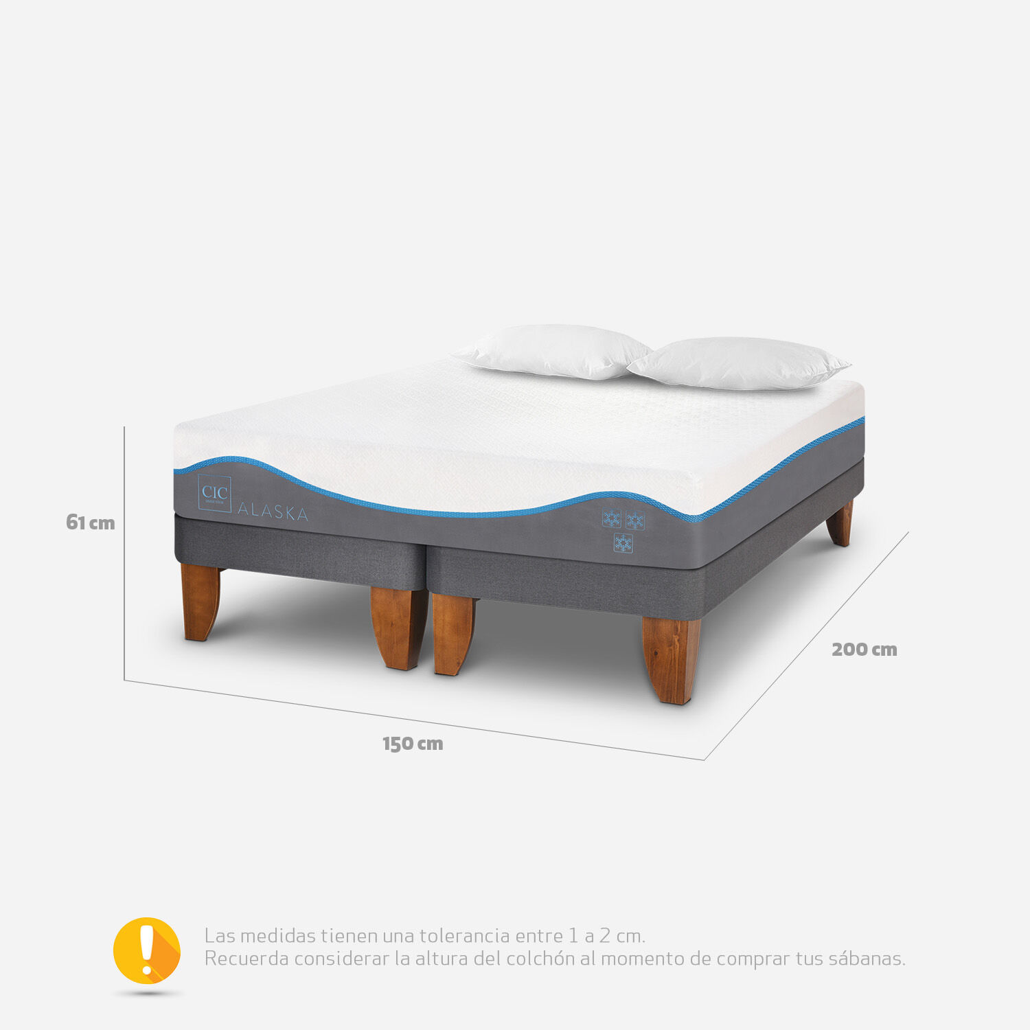 Cama Europea 2 Plazas Alaska Base Dividida + Almohadas