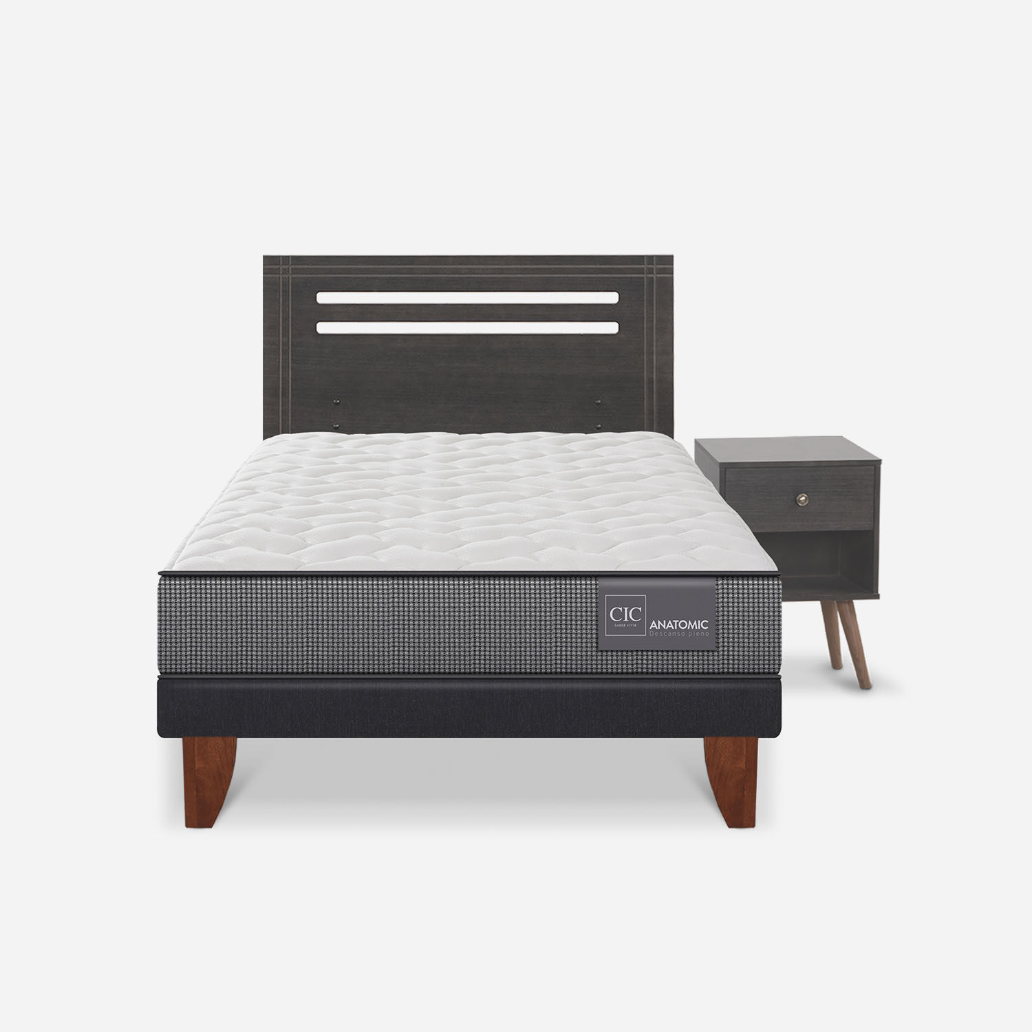 Cama Europea 1,5 Plazas Anatomic + Set Múnich Gris