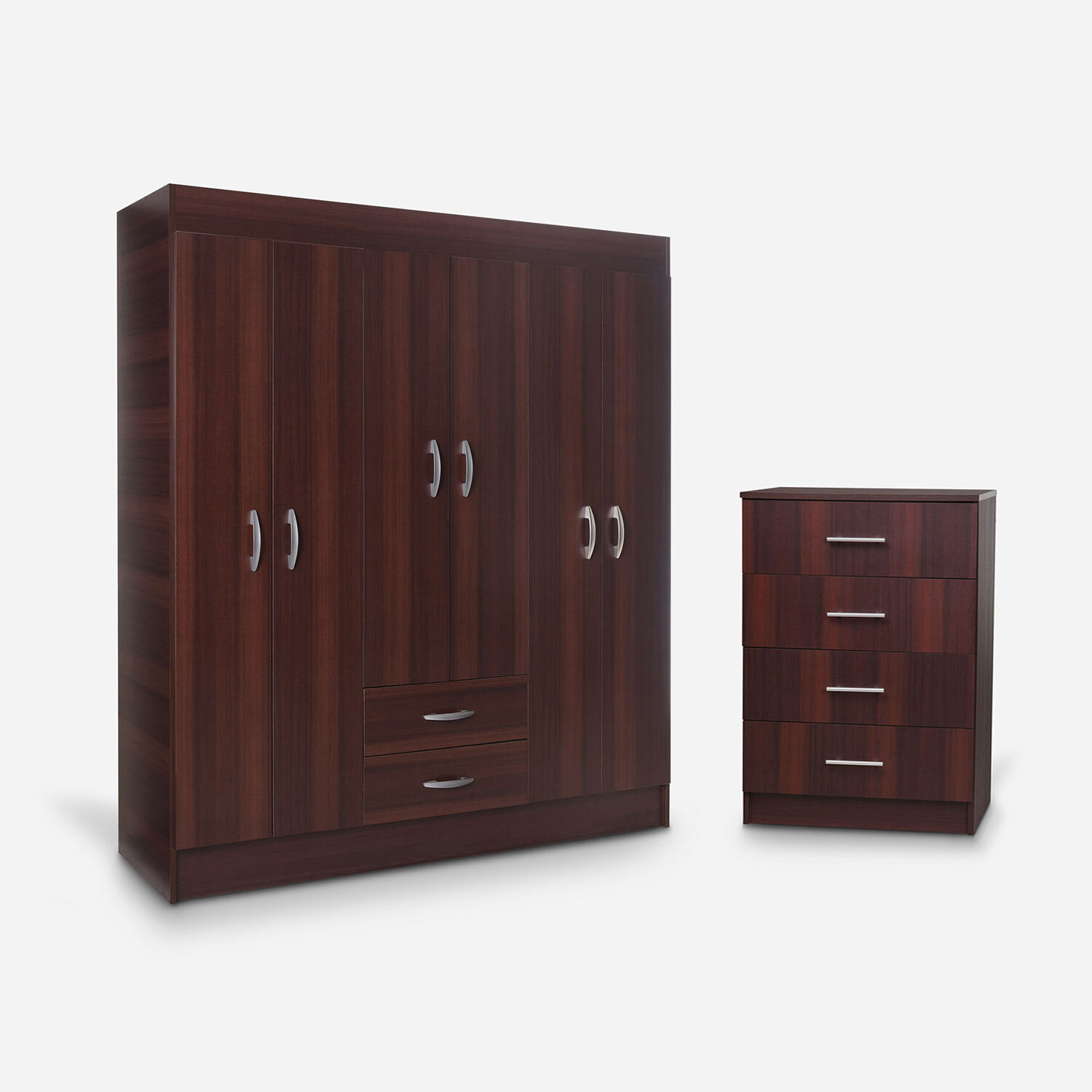 Cl&oacute;set 6 Puertas 2 Cajones Trancura Chocolate + C&oacute;moda Cajonera F&eacute;nix Chocolate