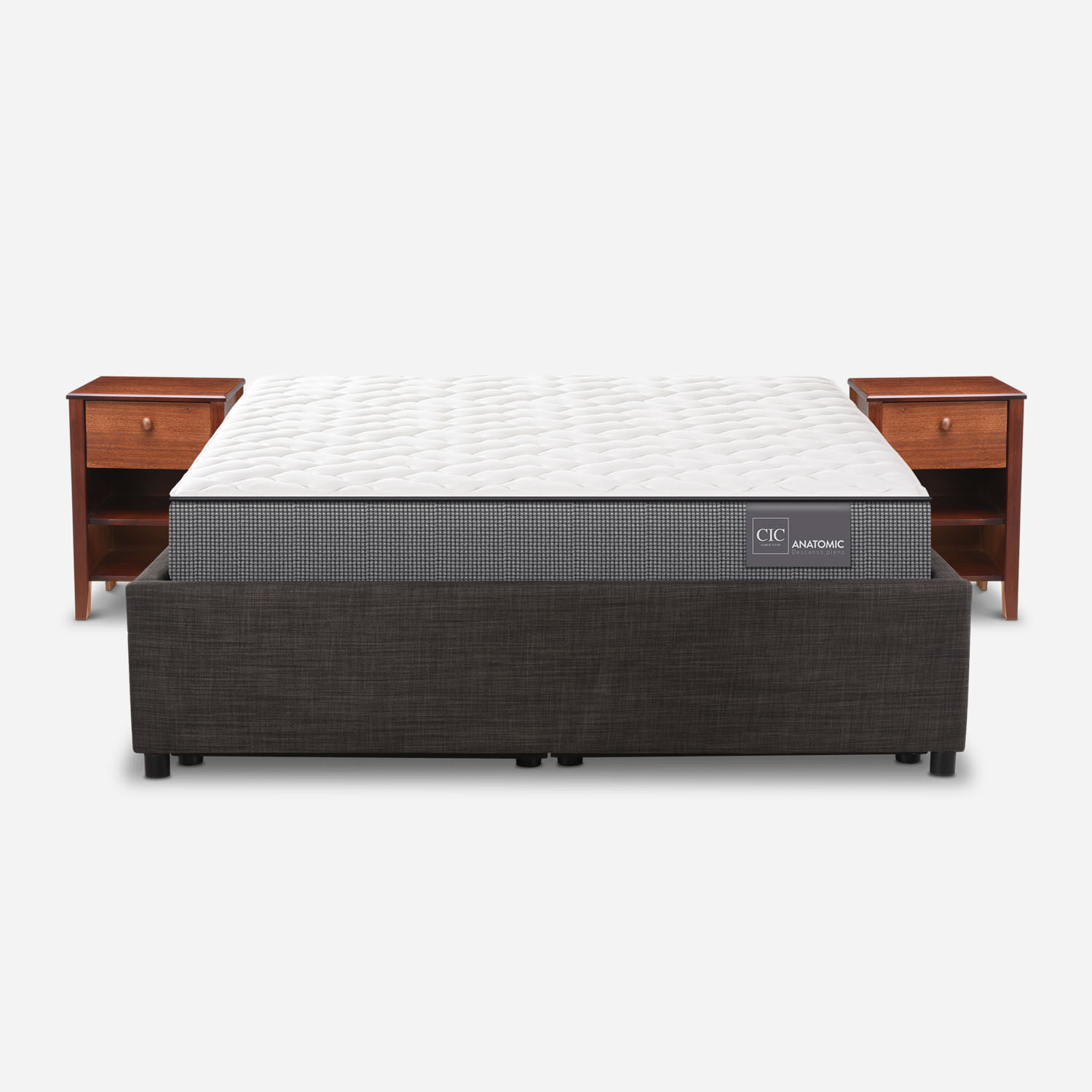 Cama Space Box 2 Plazas Anatomic + Velador Torino Caramel