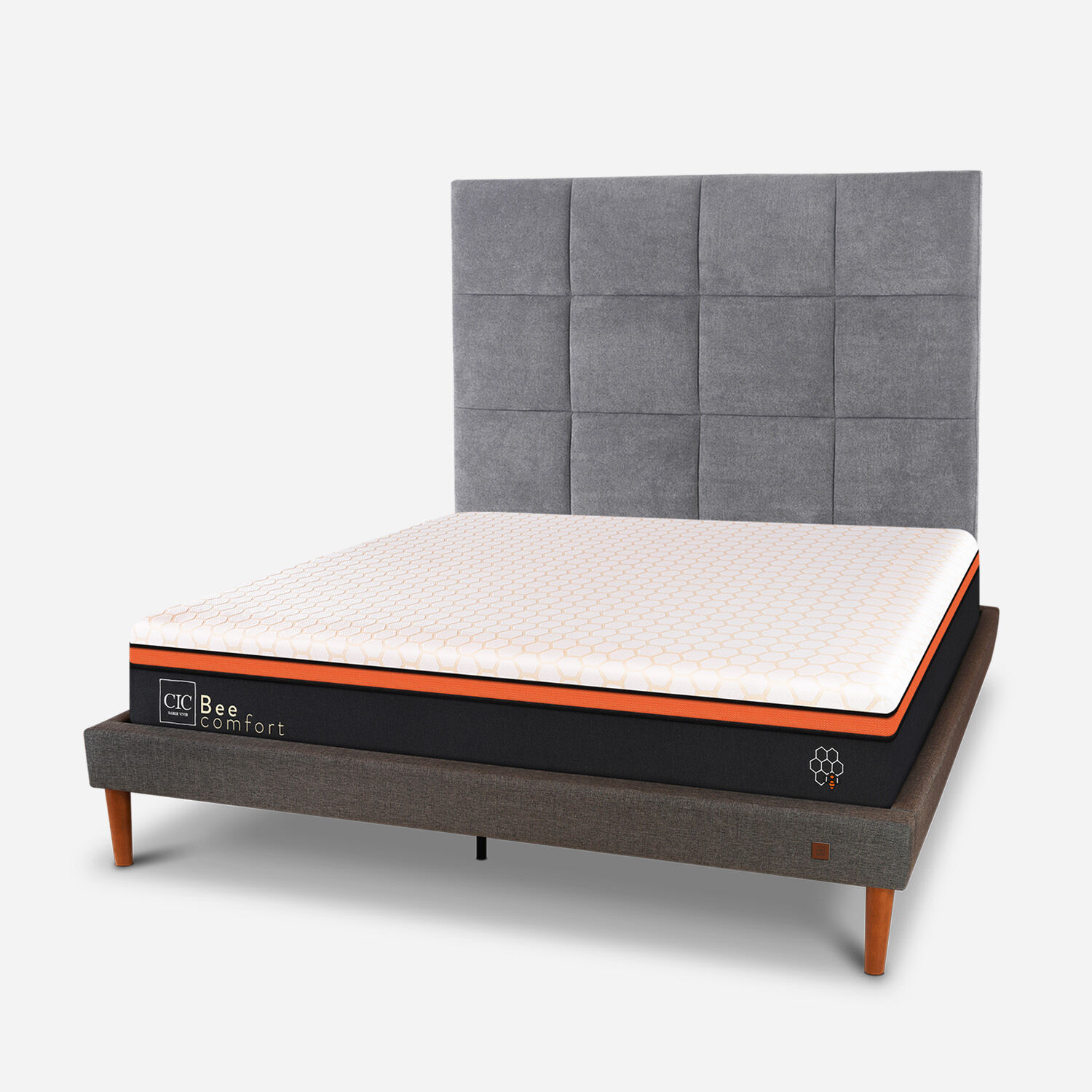Cama Europea Curve 2 Plazas Bee Comfort + Respaldo T&aacute;mesis