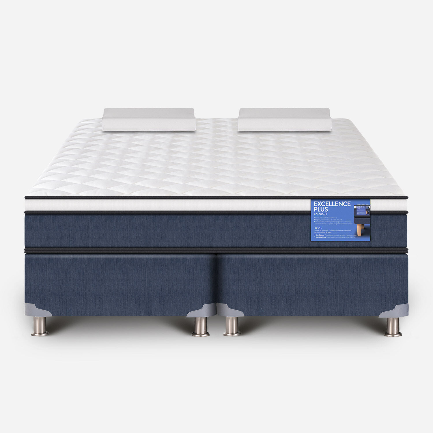 Cama Americana 2 Plazas Excellence Plus Base Dividida + Almohadas Viscoel&aacute;sticas