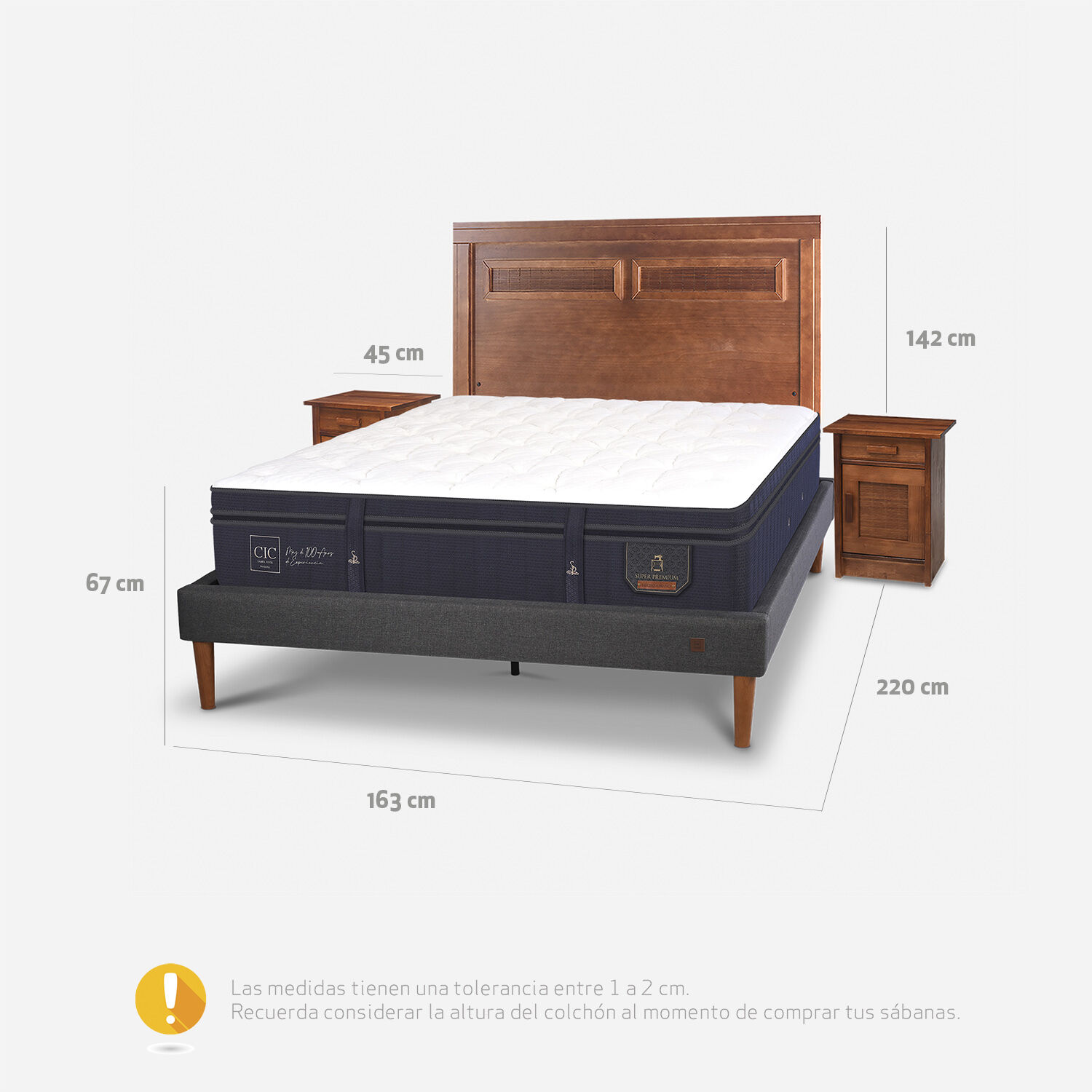 Cama Europea Curve 2 Plazas Super Premium + Set Mil&aacute;n Caramel
