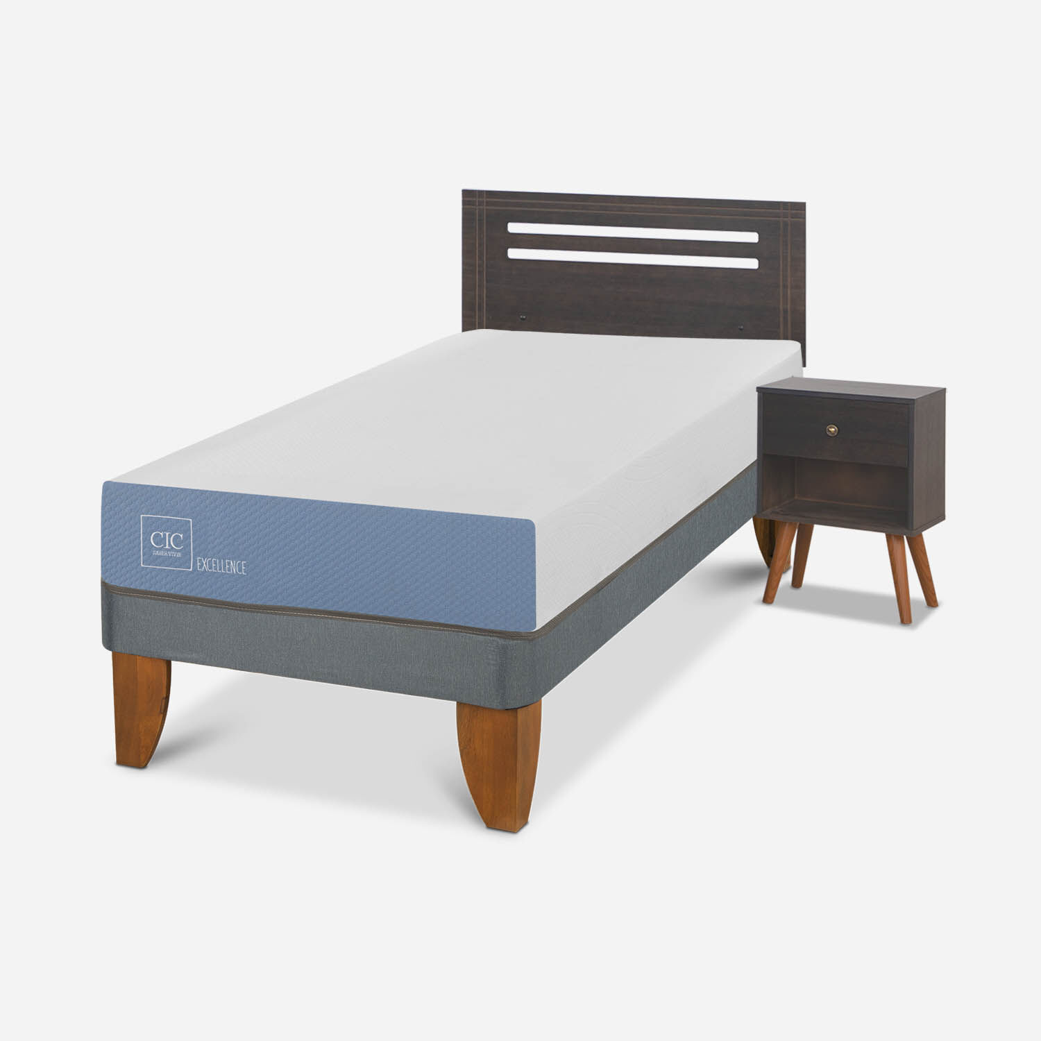 Cama Europea 1 Plaza Excellence + Set M&uacute;nich Gris