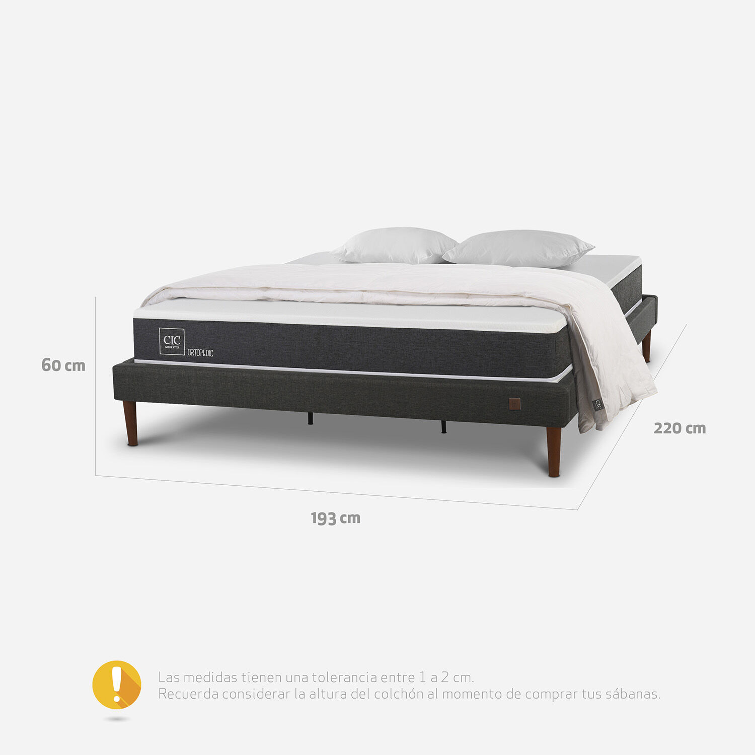 Cama Europea Curve King Ortopedic + Plum&oacute;n + Almohadas