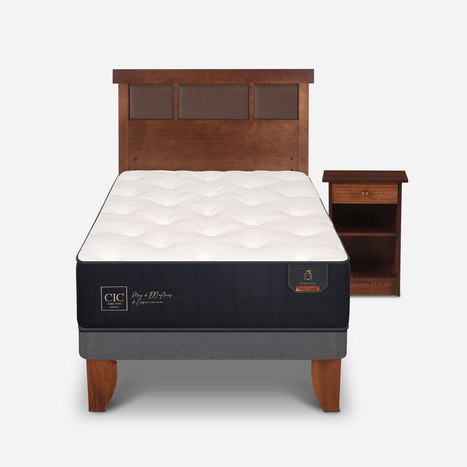 Cama Europea 1,5 Plazas Premium + Set Dubl&iacute;n Caramel