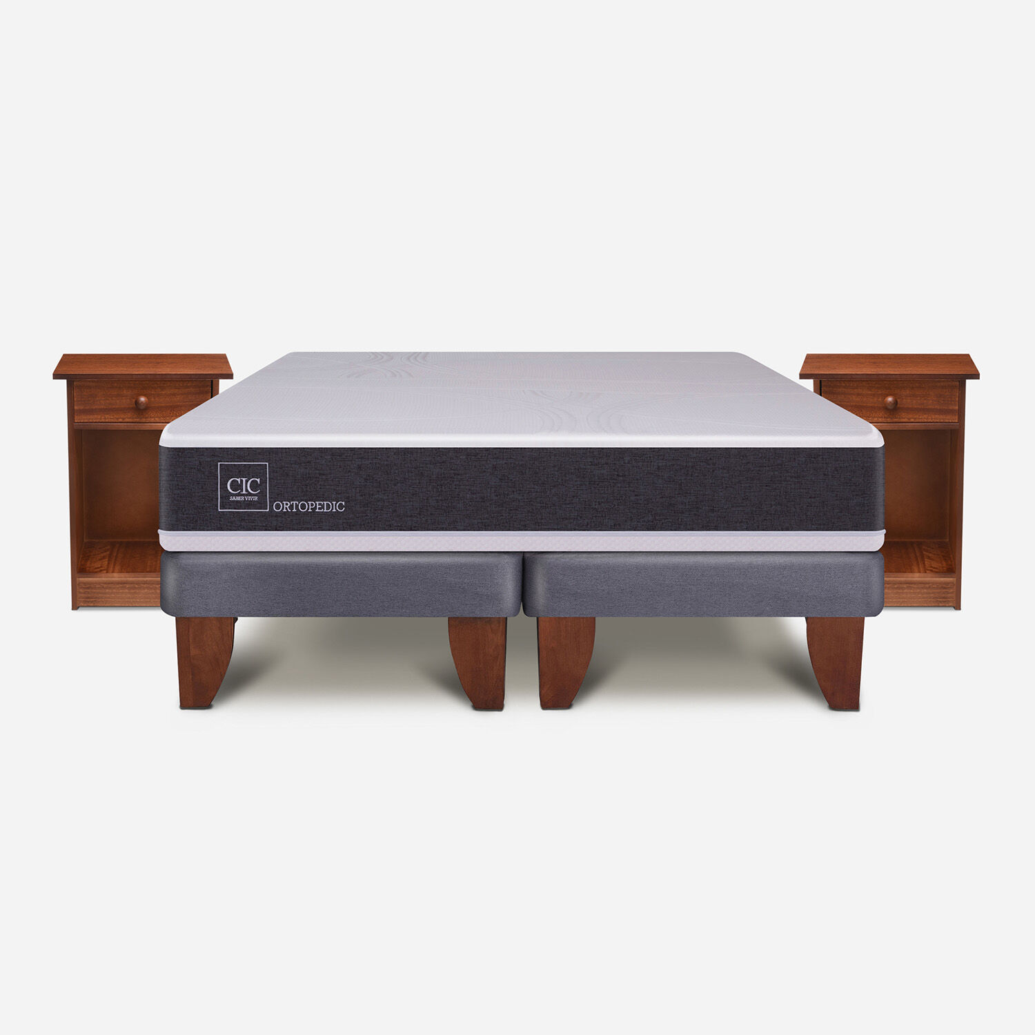 Cama Europea 2 Plazas Ortopedic Base Dividida + Veladores Villarrica