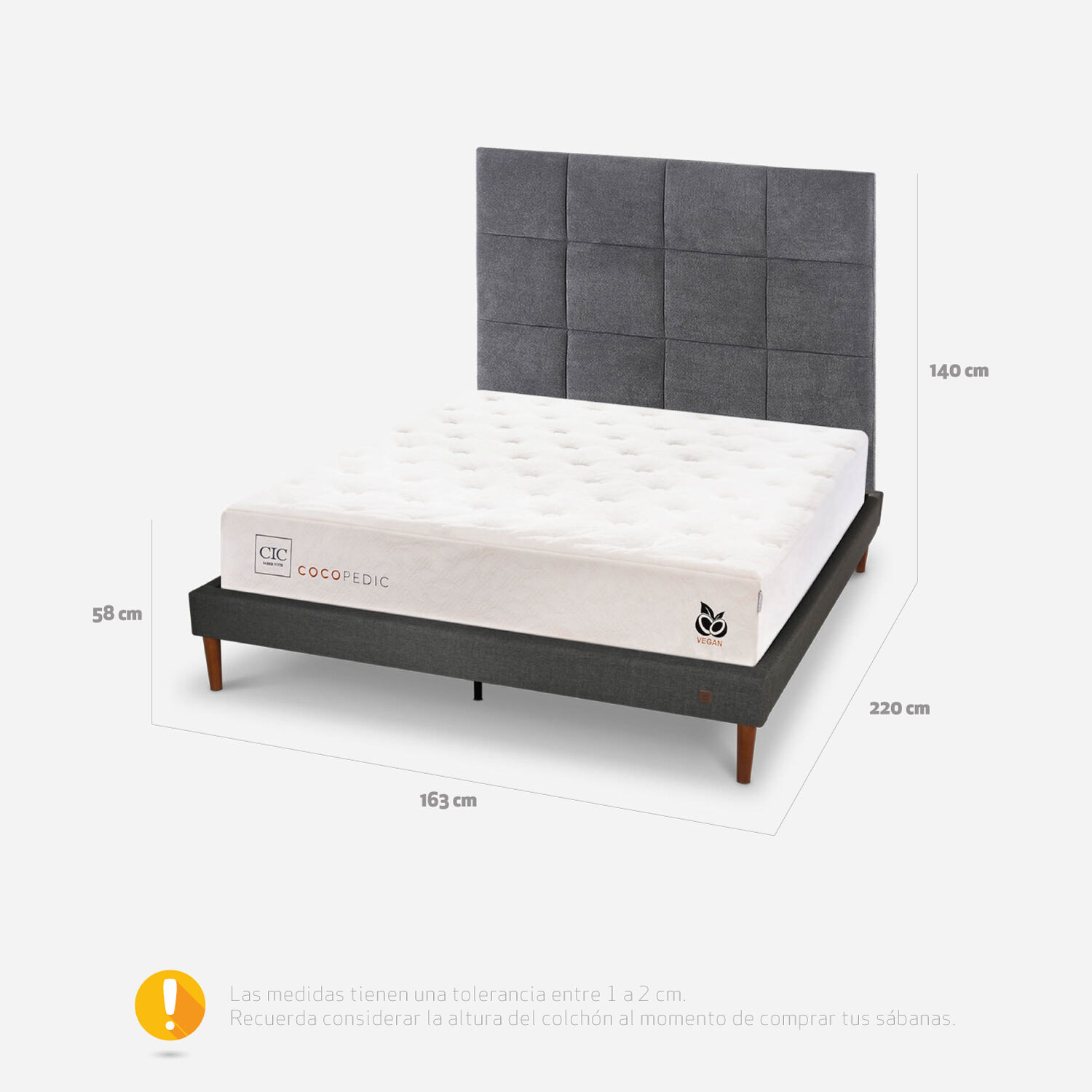 Cama Europea Curve 2 Plazas Cocopedic + Respaldo T&aacute;mesis