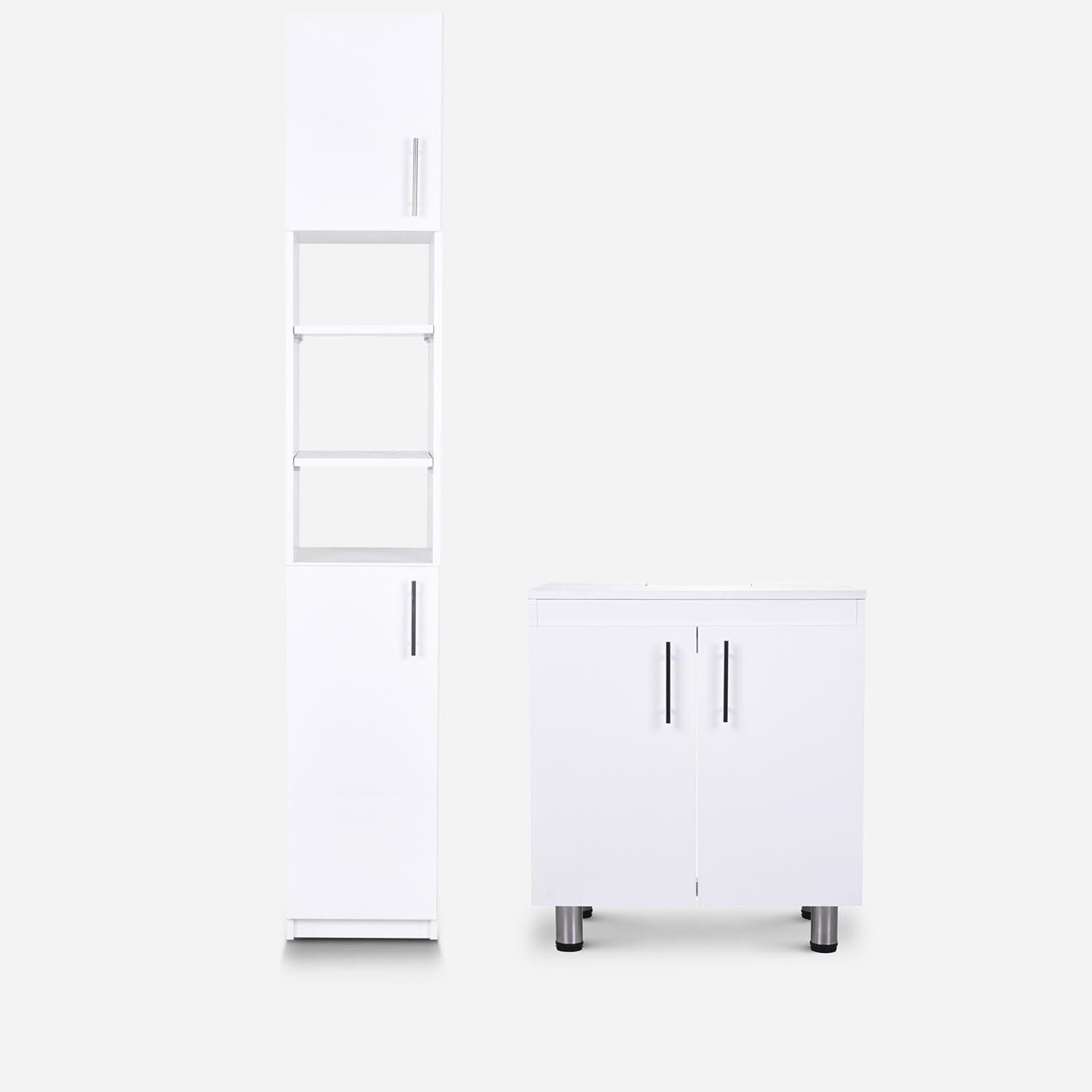 Set de Ba&ntilde;o Vanitorio + Estante Organizador Blanco