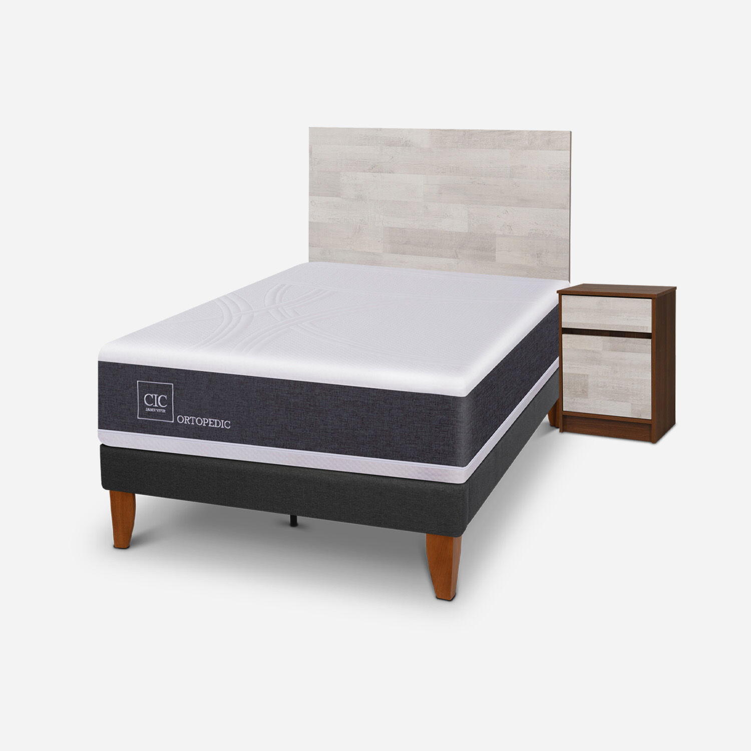 Cama Europea Curve 1.5 Plazas Ortopedic + Set Legno