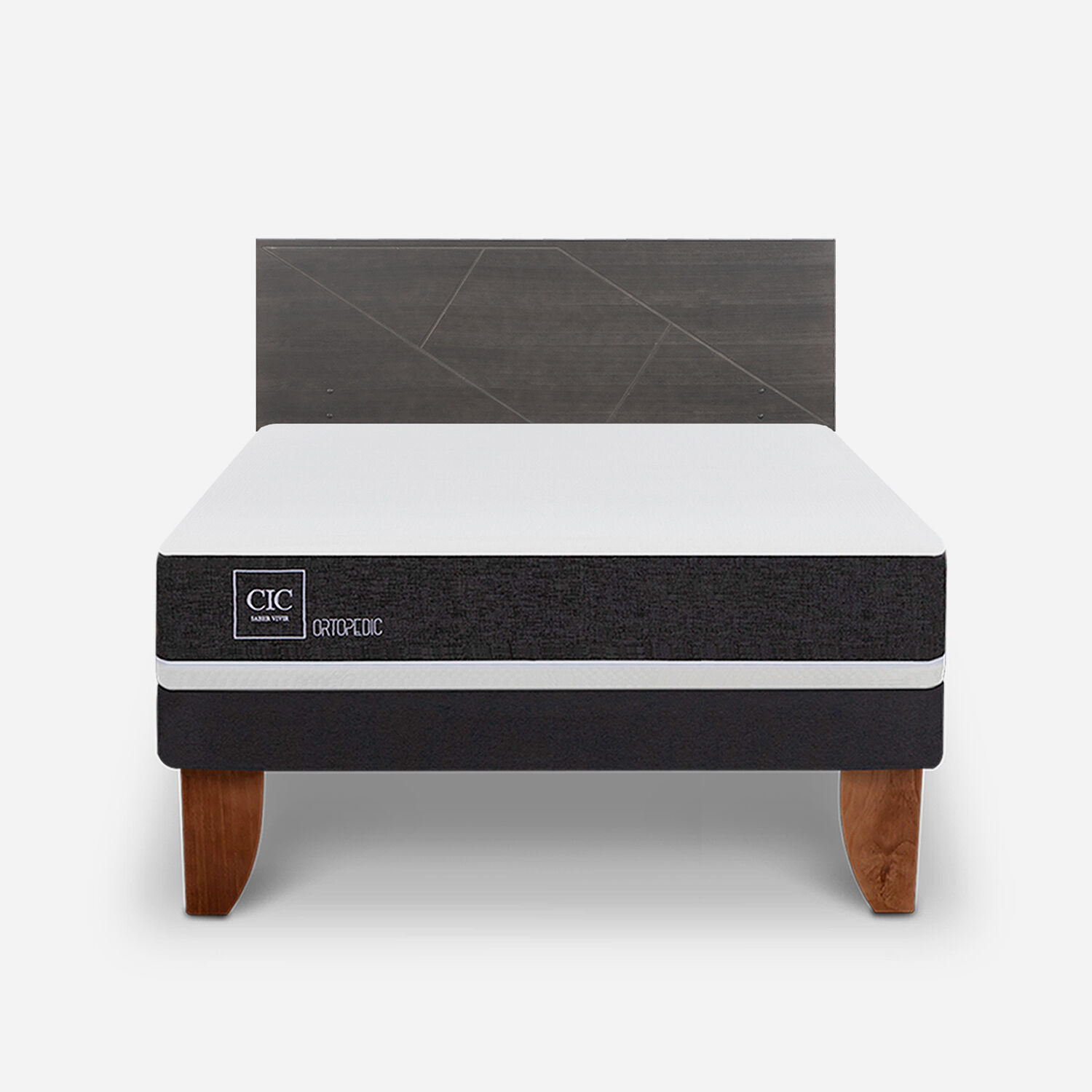 Cama Europea 2 Plazas Ortopedic Base Normal + Respaldo Villarrica Gris