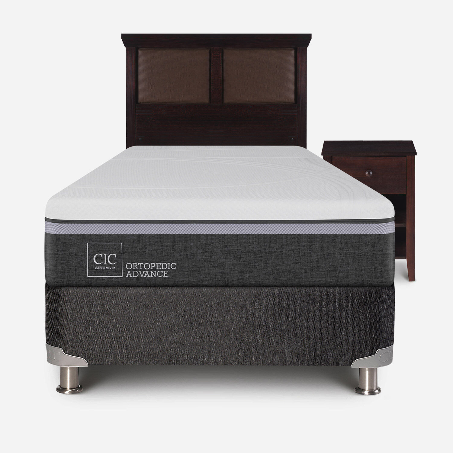 Box Spring 1,5 Plazas Ortopedic Advance 5 Zonas + Set Torino Chocolate