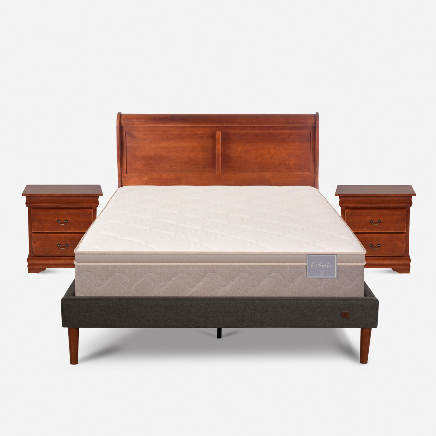 Cama Europea Curve 2 Plazas Rilassati + Set Miro
