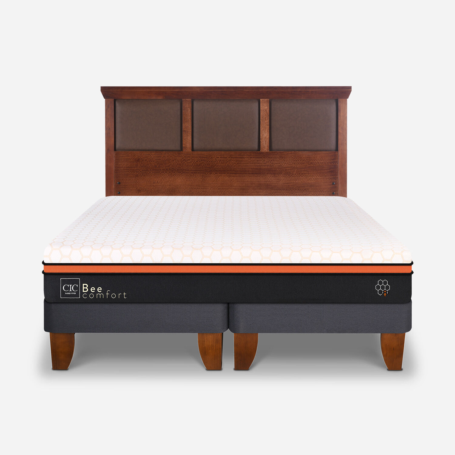 Cama Europea 2 Plazas Bee Comfort Base Dividida + Respaldo Torino Caramel