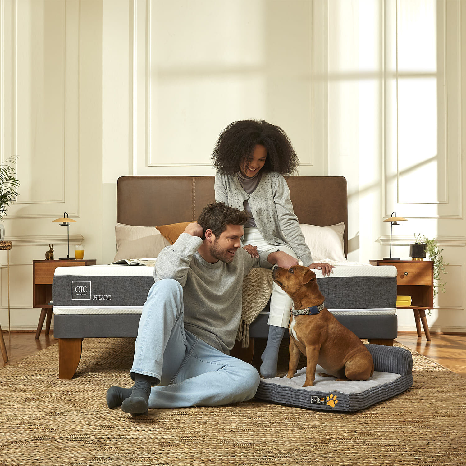 Cama Europea 2 Plazas Ortopedic Base Normal + Set Múnich