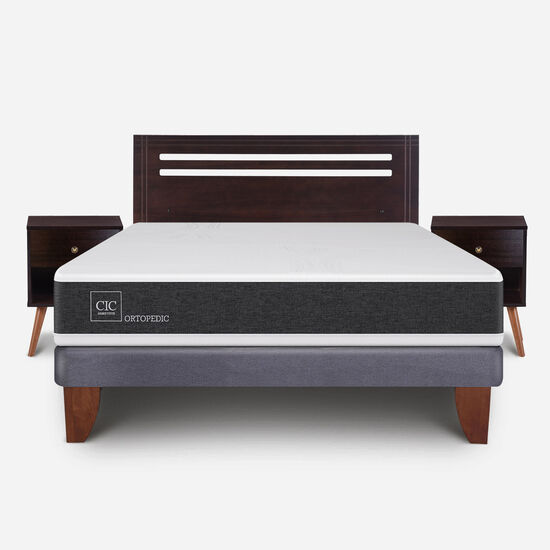 Cama Europea 2 Plazas Ortopedic Base Normal + Set Múnich