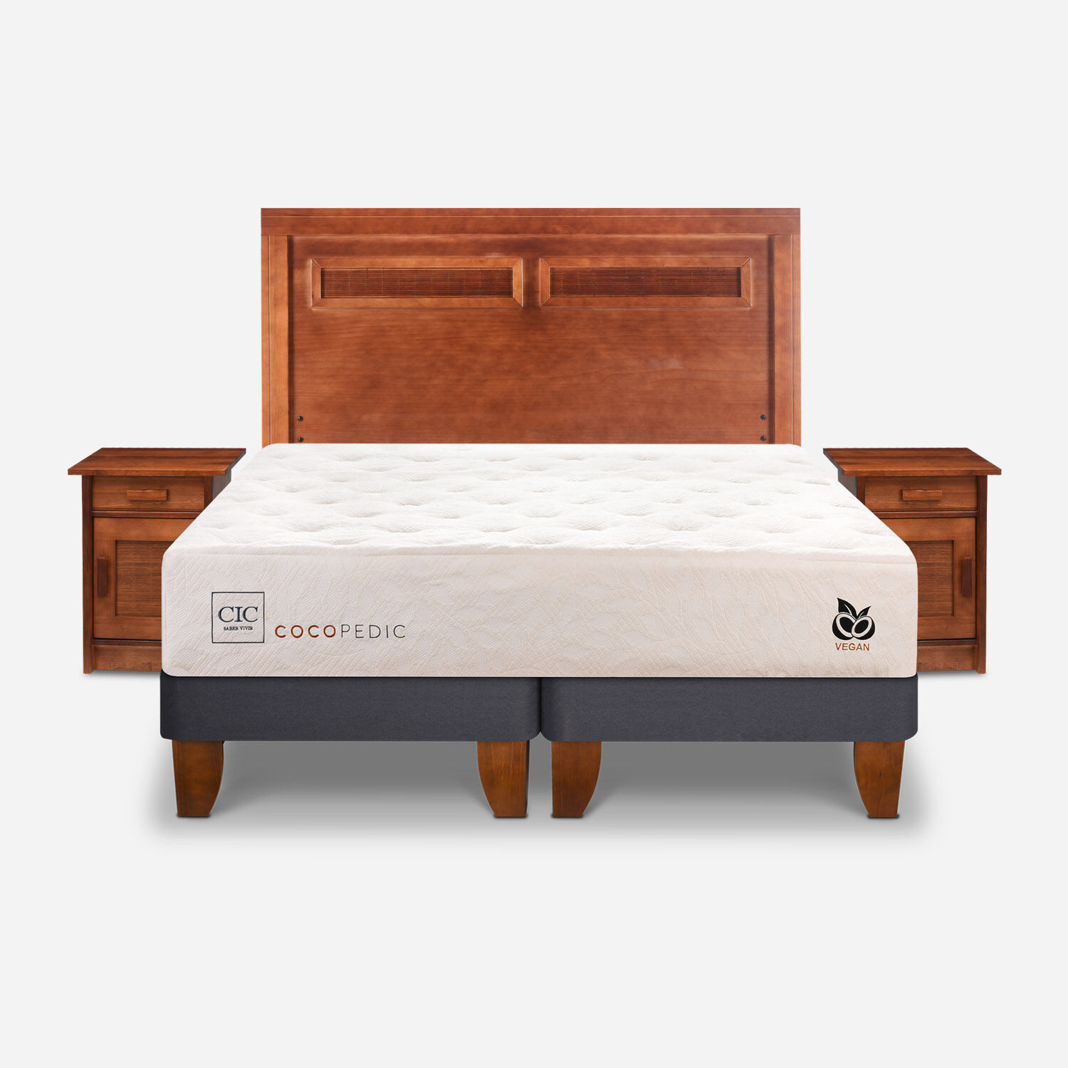 Cama Europea 2 Plazas Cocopedic + Set Milán Caramel