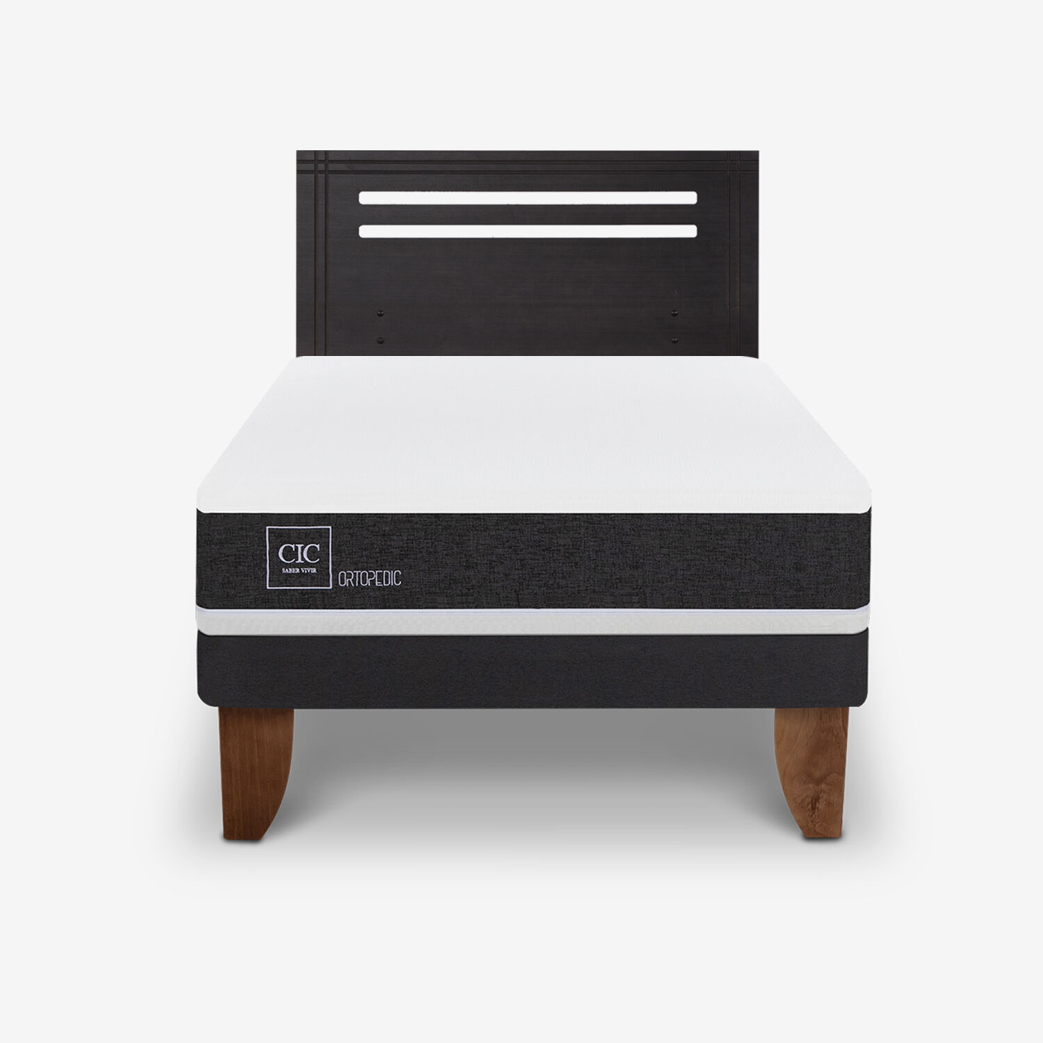 Cama Europea 1,5 Plazas Ortopedic + Respaldo Múnich Negro