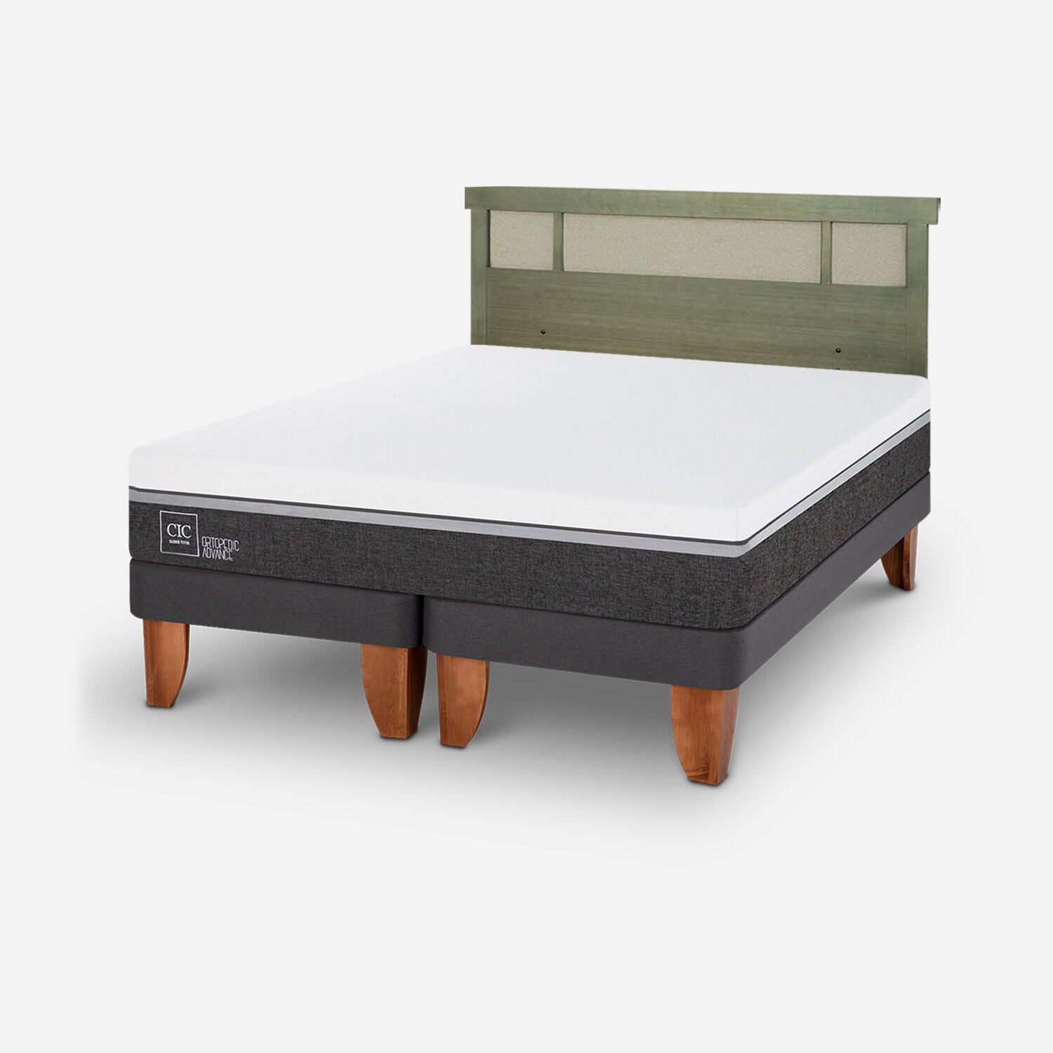 Cama Europea 2 Plazas Ortopedic Advance Base Dividida + Respaldo Dubl&iacute;n Olivo