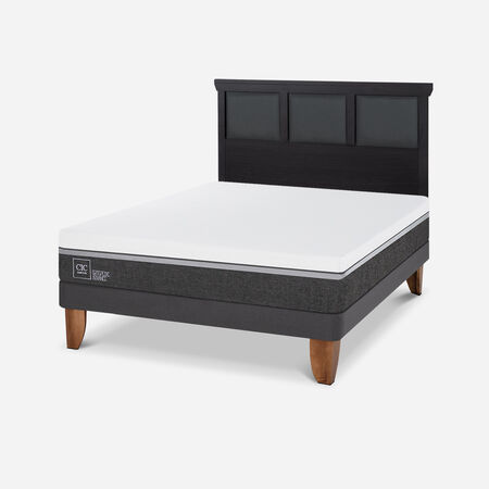 Cama Europea 2 Plazas Ortopedic Advance Base Normal + Respaldo Torino Negro