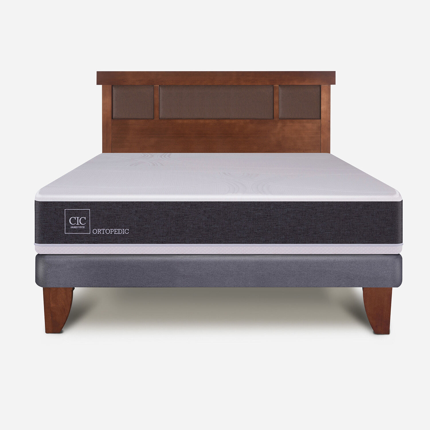 Cama Europea 2 Plazas Base Normal Ortopedic + Respaldo Dublín Caramel