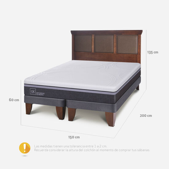 Cama Europea 2 Plazas Base Dividida Ortopedic Advance + Respaldo Torino Caramel