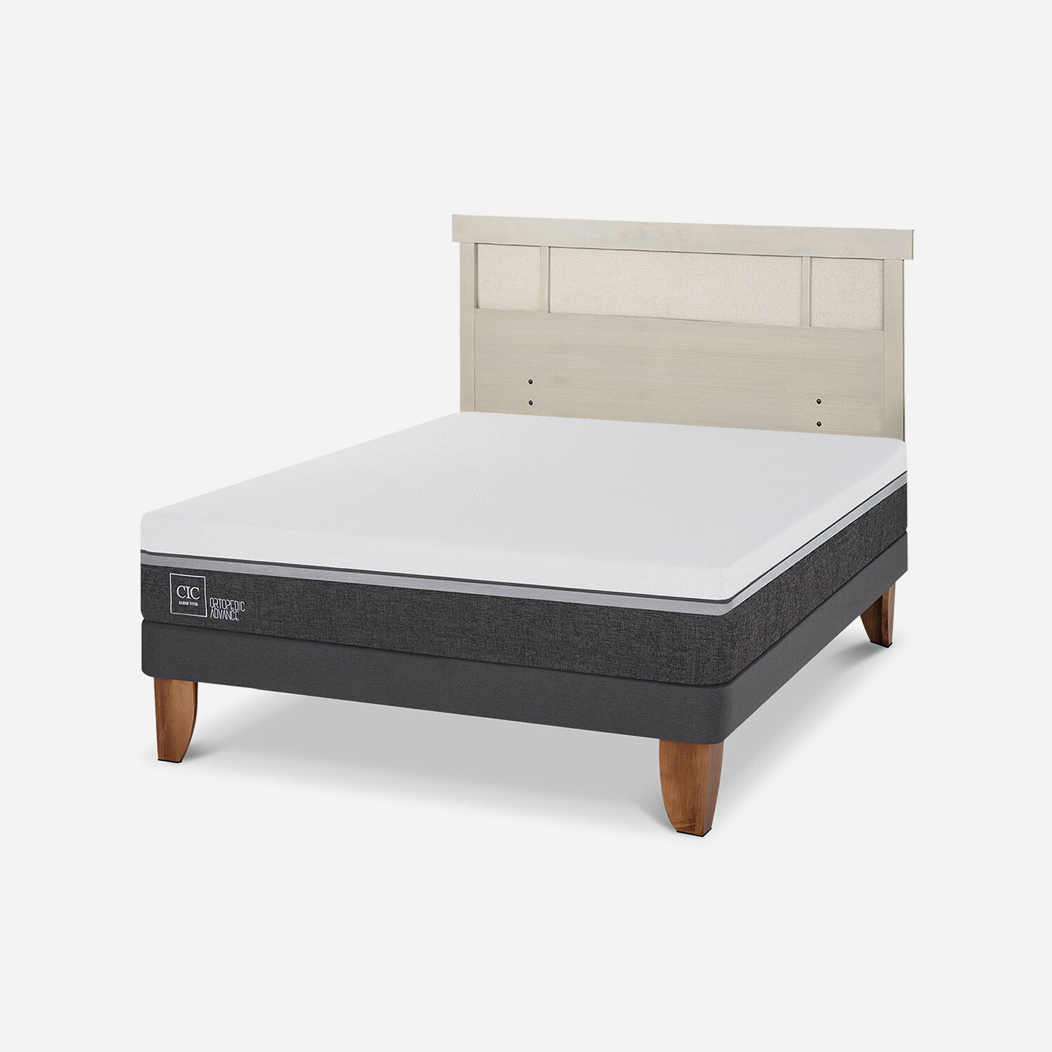 Cama Europea 2 Plazas Ortopedic Advance Base Normal + Respaldo Dublín Alpino