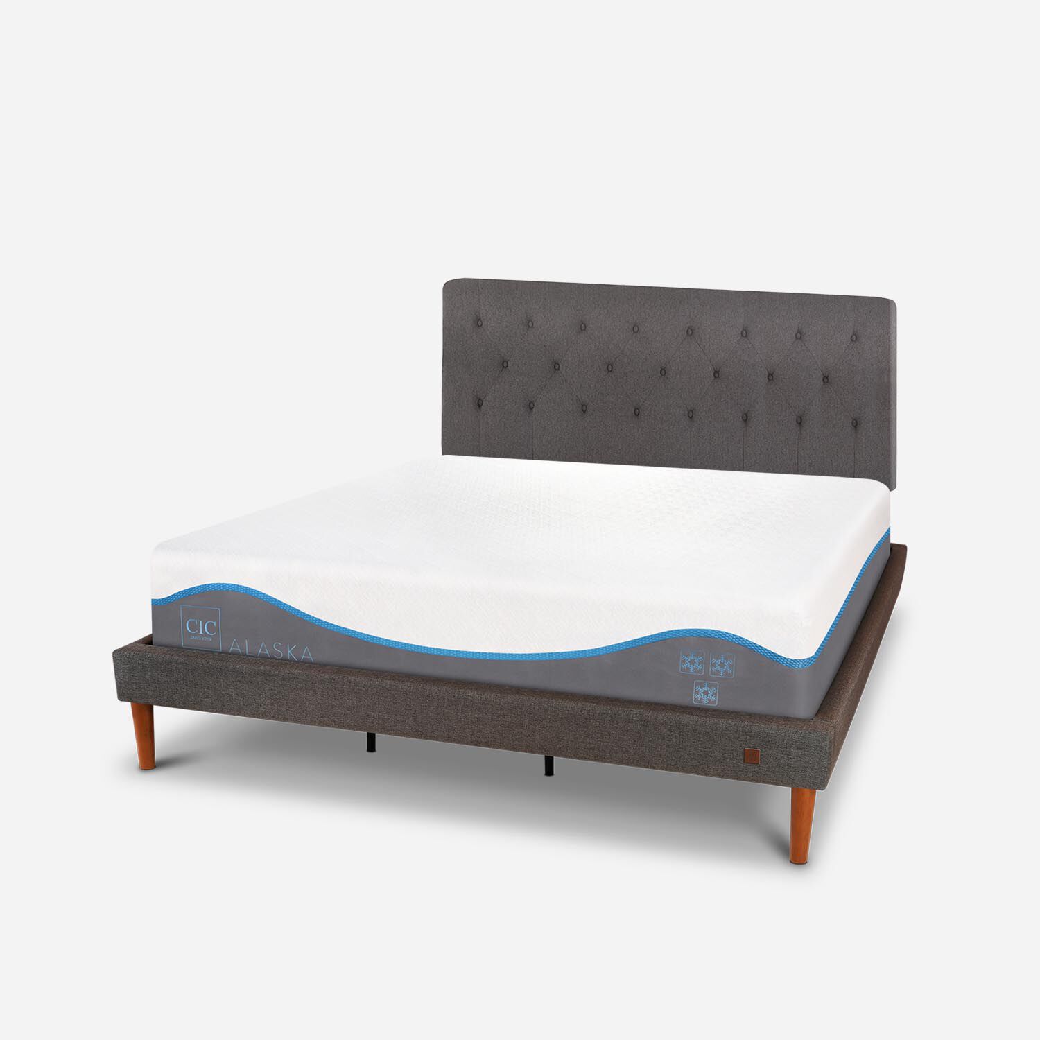 Cama Europea Curve King Alaska + Respaldo Kavery 