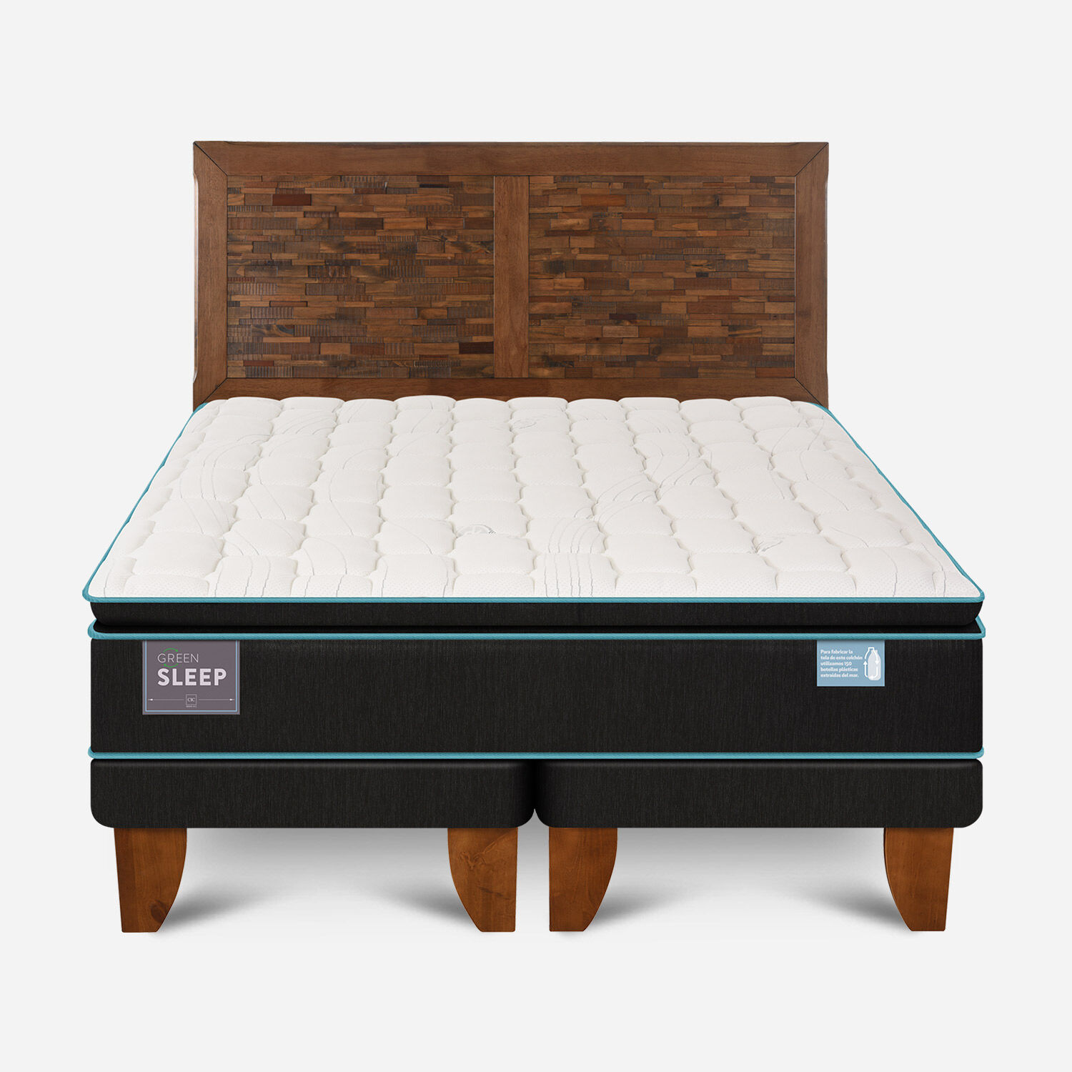 Cama Europea King Green Sleep Base Dividida + Respaldo Antique
