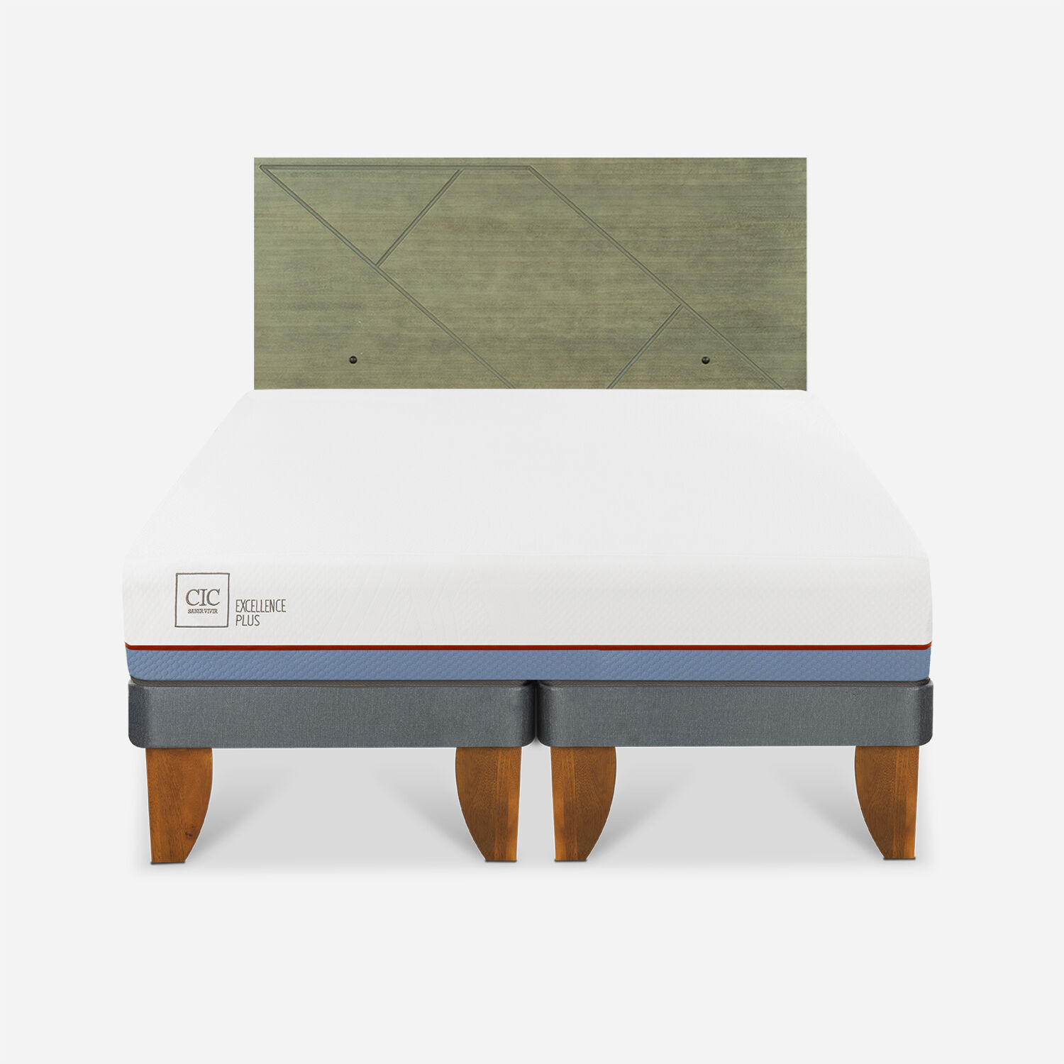 Cama Europea 2 Plazas Excellence Plus Base Dividida + Respaldo Villarrica Olivo