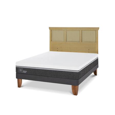 Cama Europea 2 Plazas Ortopedic Advance Base Normal + Respaldo Torino Mostaza