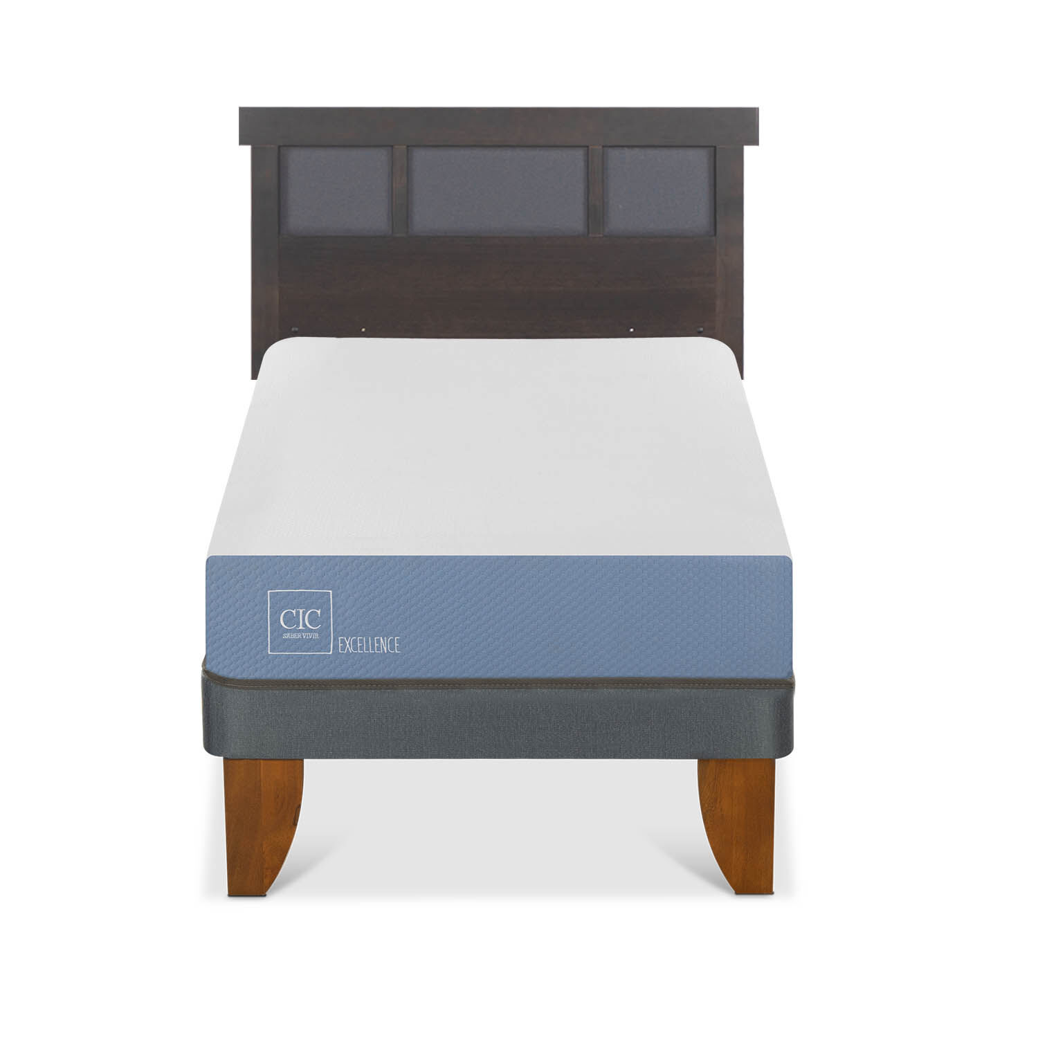 Cama Europea 1 Plaza Excellence + Respaldo Dubl&iacute;n Gris