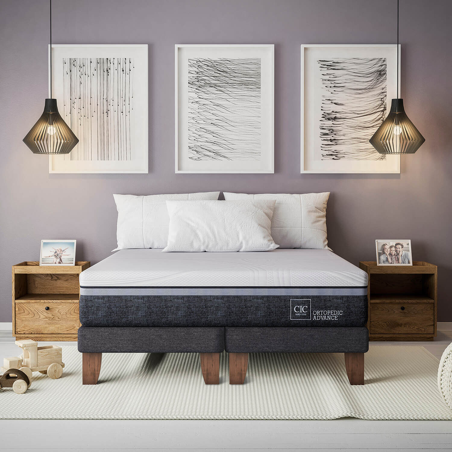 Cama Europea King Ortopedic Advance + Respaldo Milán Caramel
