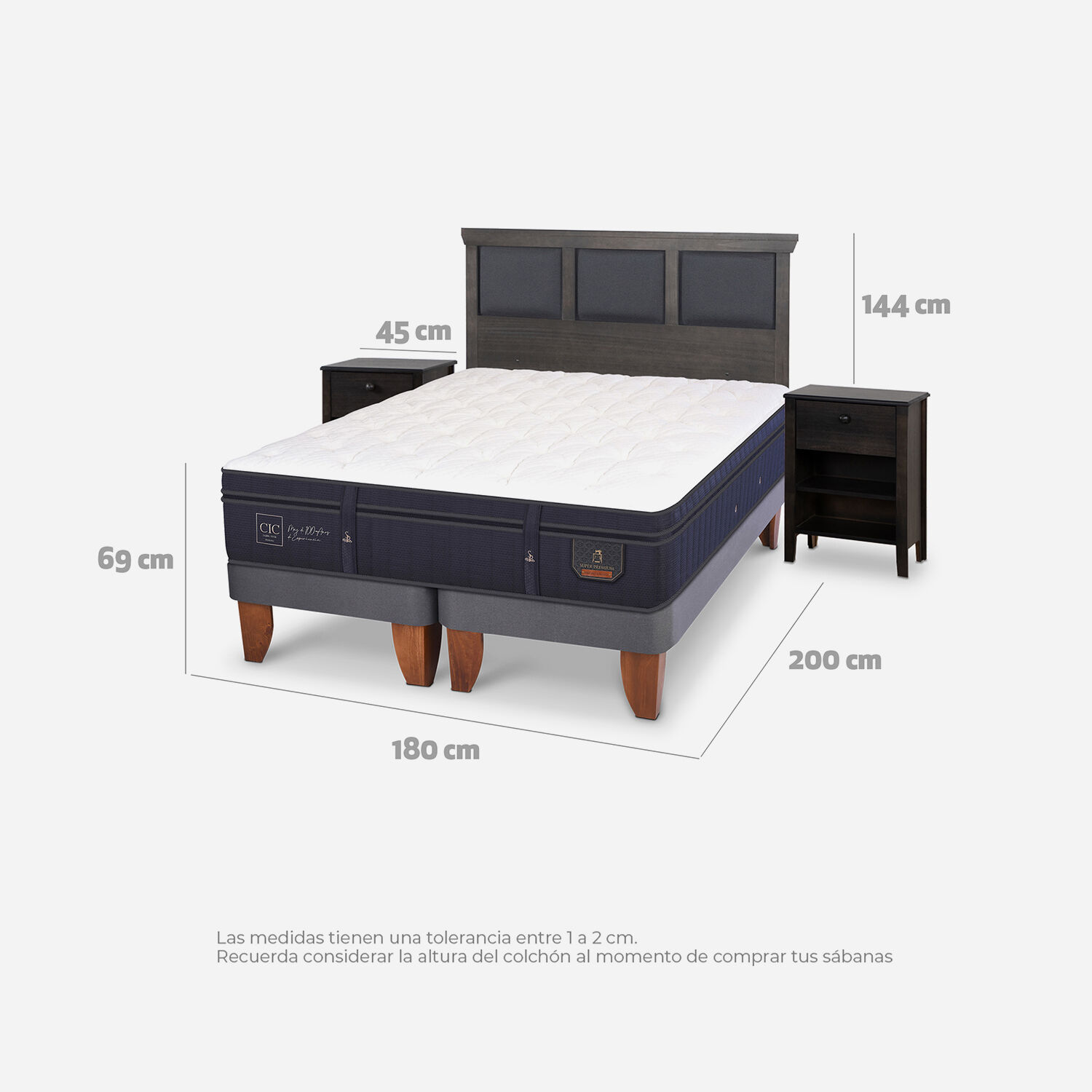 Cama Europea King Super Premium Set Torino Gris