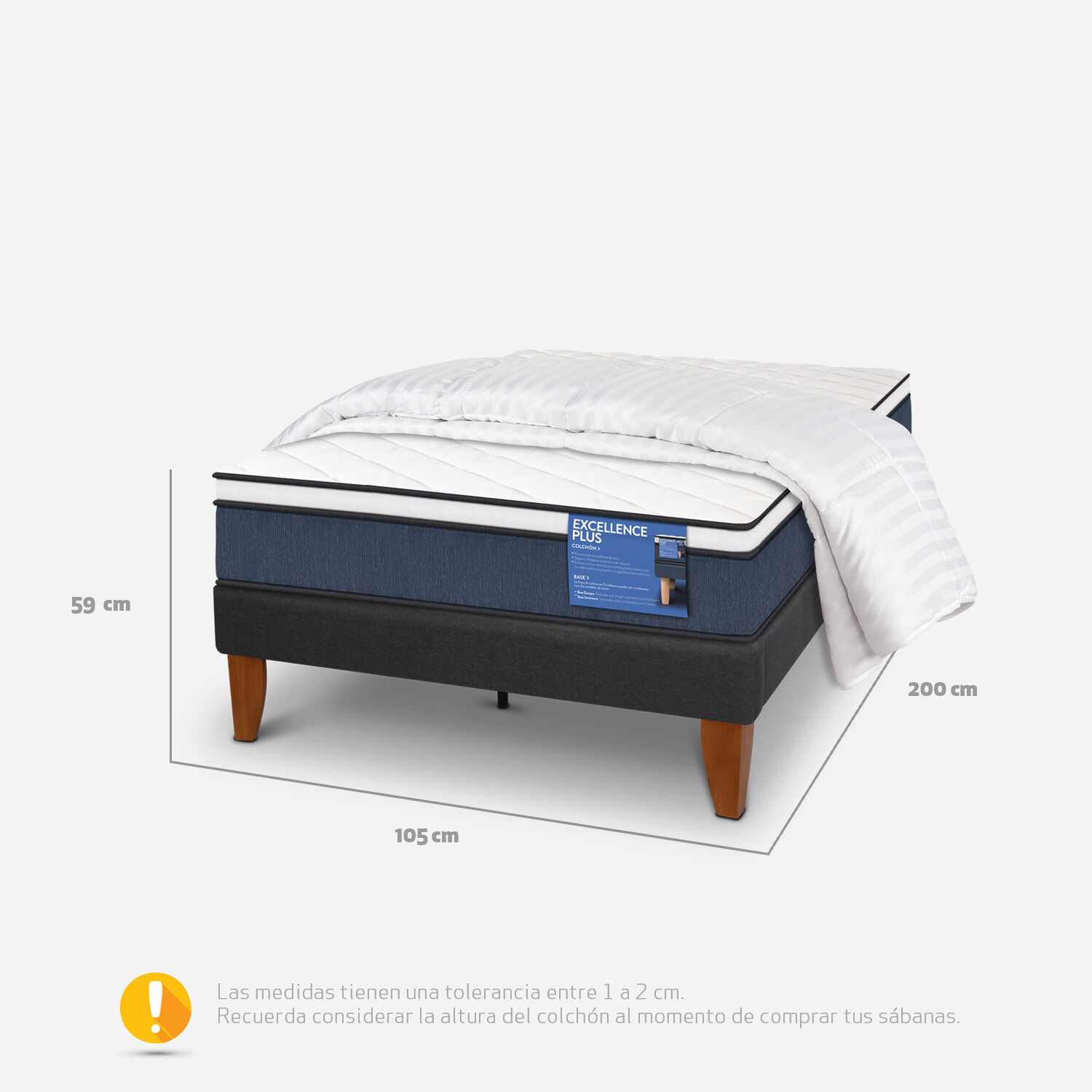 Cama Europea Curve 1,5 Plazas Excellence Plus + Plum&oacute;n