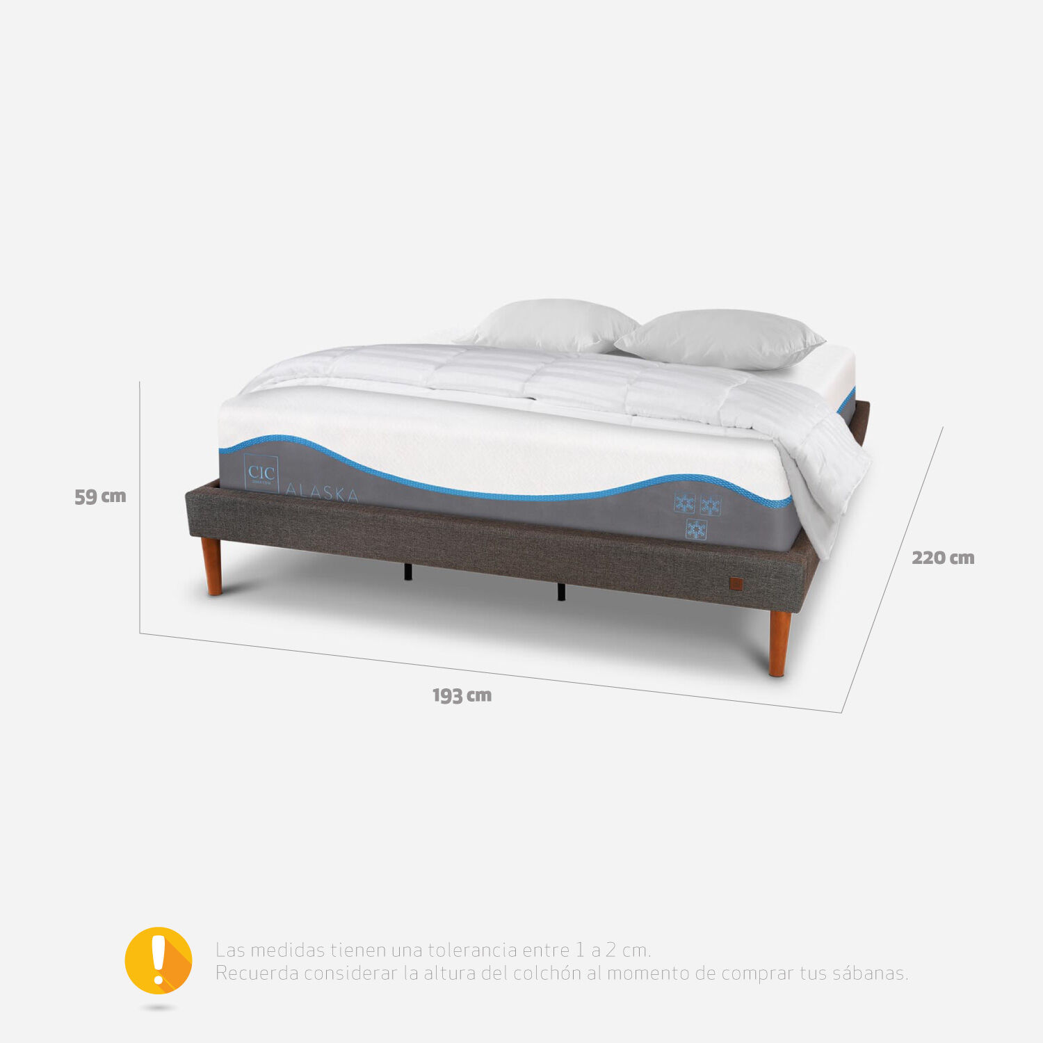 Cama Europea Curve King Alaska + Almohadas Viscoel&aacute;sticass Plum&oacute;n