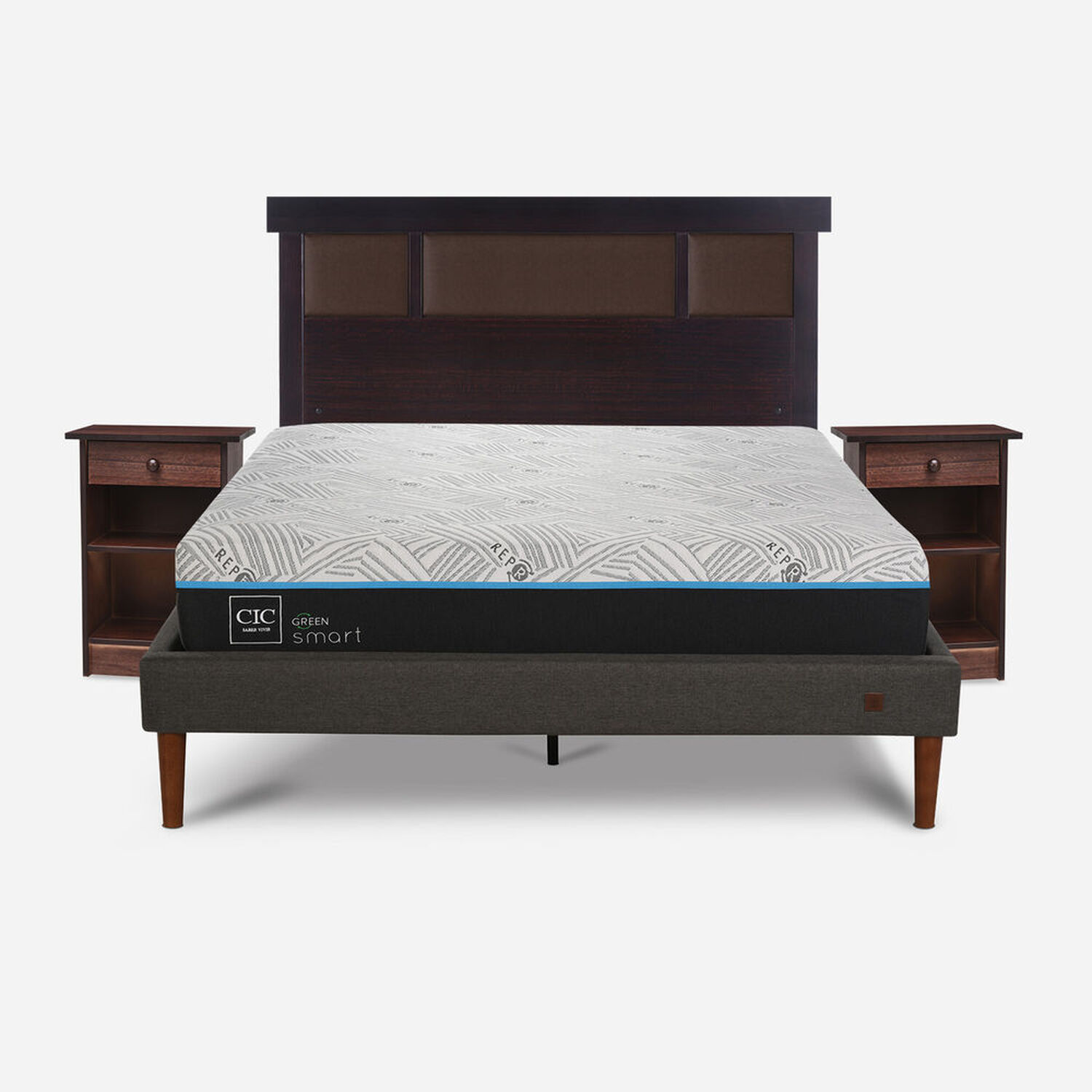 Cama Europea Curve 2 Plazas Infinity Green + Set Dubl&iacute;n Chocolate