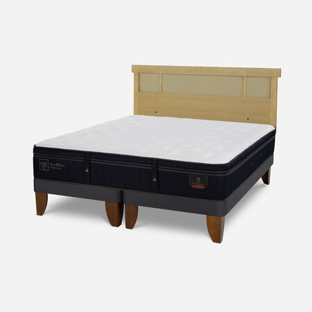 Cama Europea King Super Premium + Respaldo Dubl&iacute;n Mostaza
