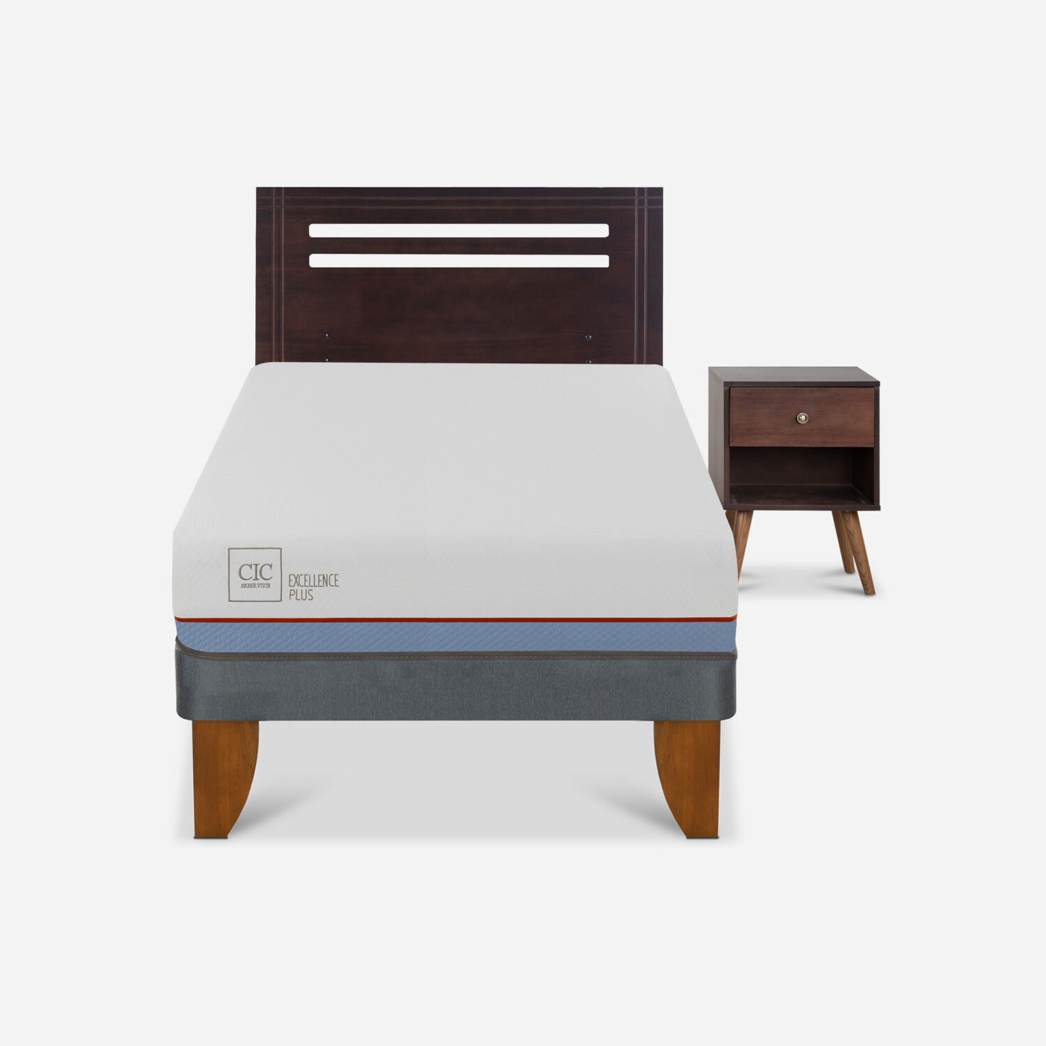 Cama Europea 1,5 Plazas Excellence Plus + Set M&uacute;nich Chocolate